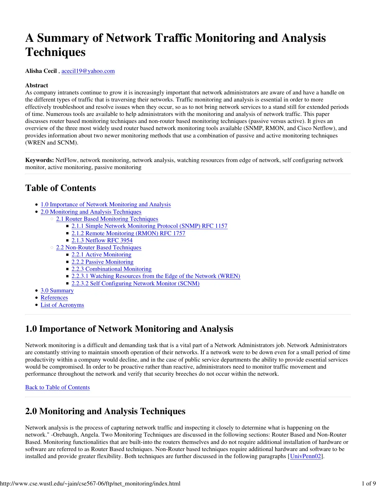 غلاف تقرير A Summary of Network Traffic Monitoring and Analysis Techniques