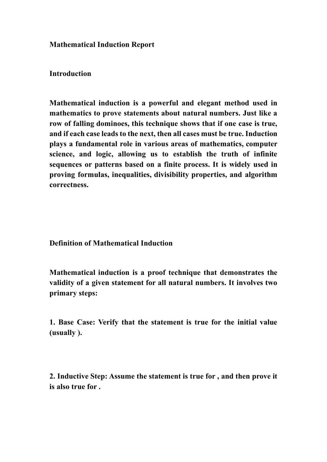 غلاف تقرير Mathematical Induction Report Introduction