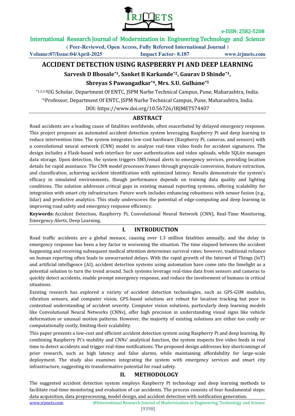 غلاف تقرير ACCIDENT DETECTION USING RASPBERRY PI AND DEEP LEARNING