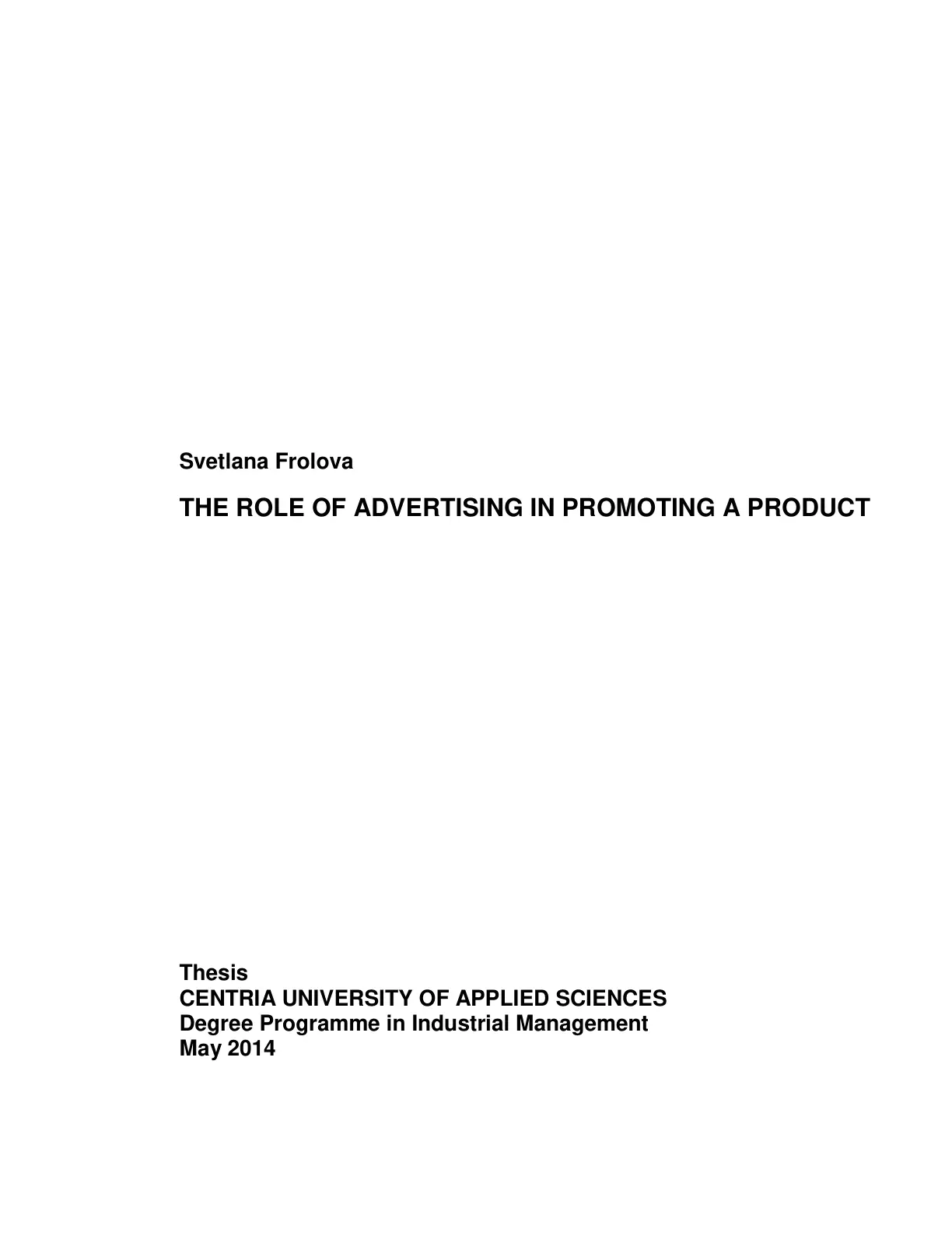 غلاف تقرير THE ROLE OF ADVERTISING IN PROMOTING A PRODUCT