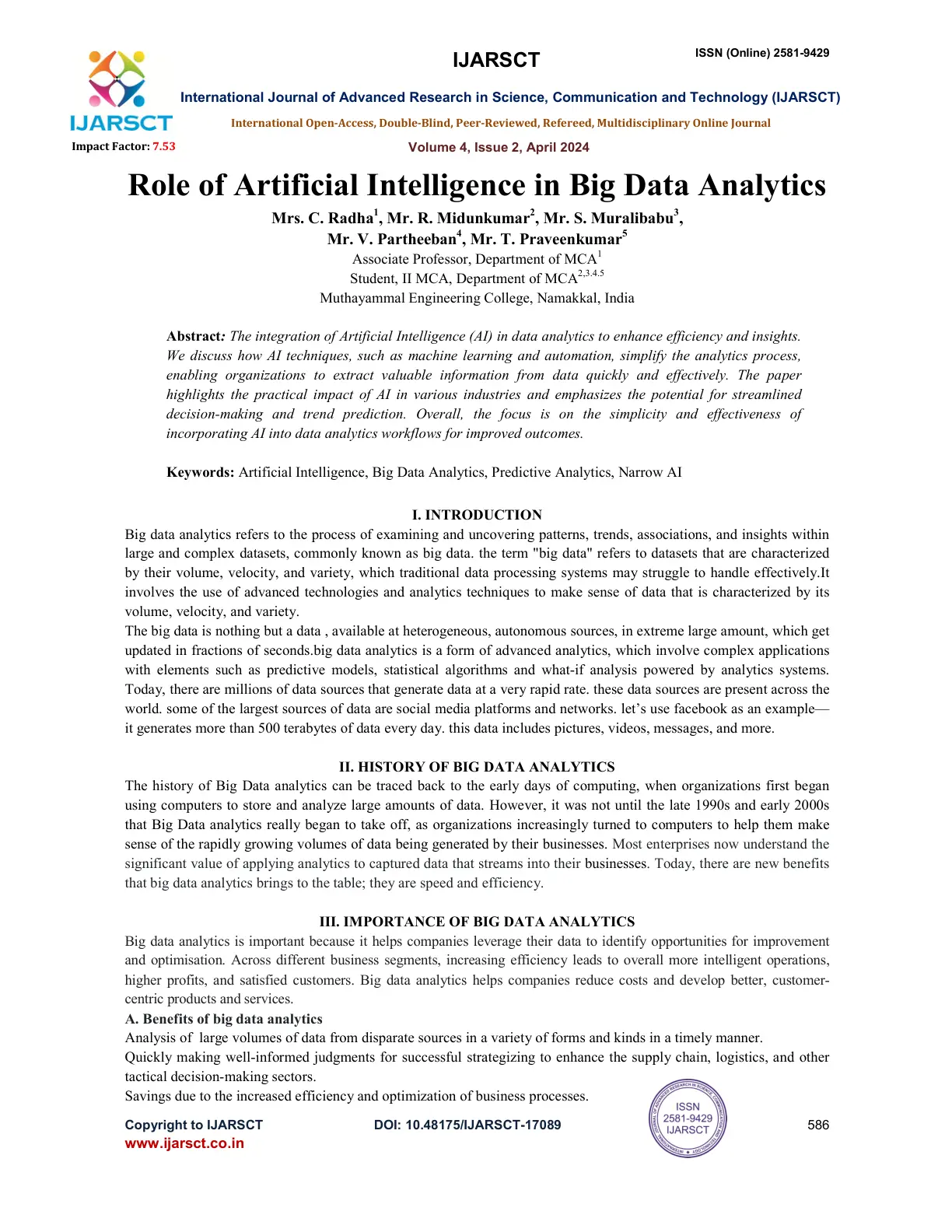 غلاف تقرير Role of Artificial Intelligence in Big Data Analytics