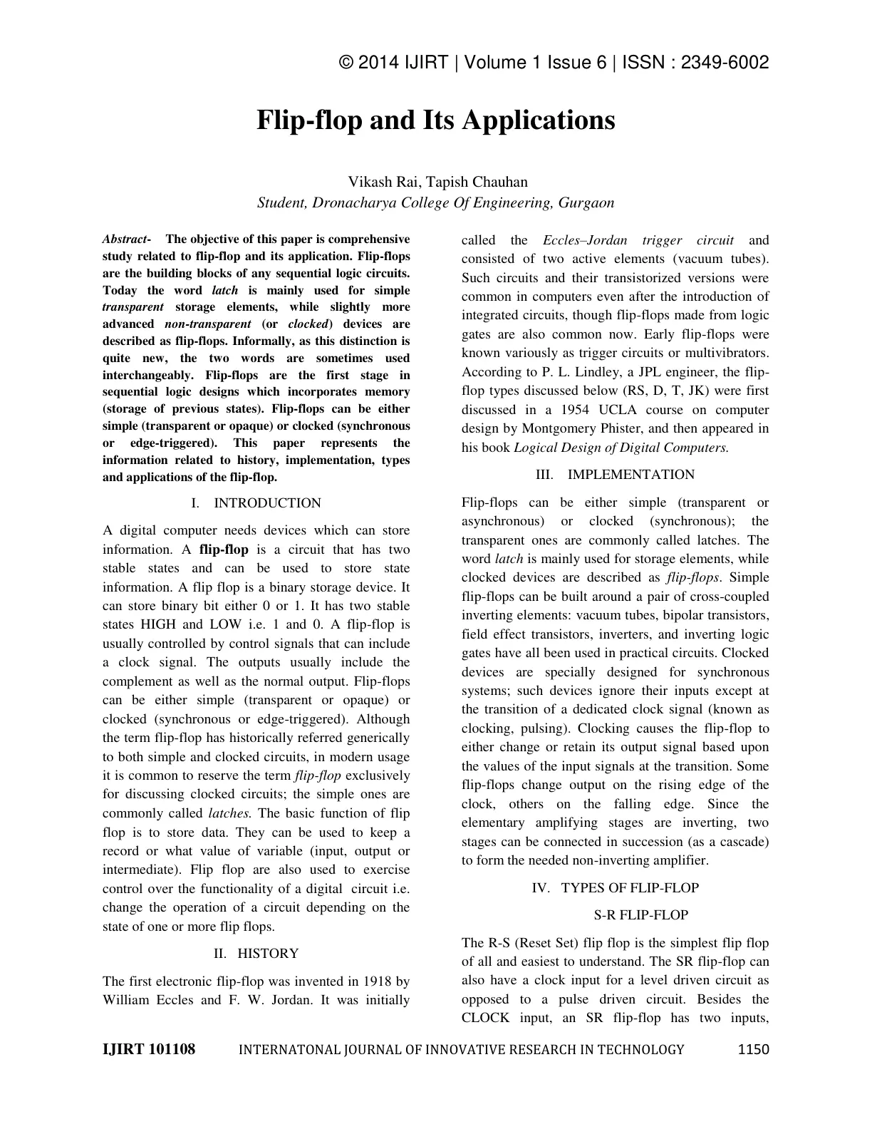 غلاف تقرير Flip-Flop and Its Applications