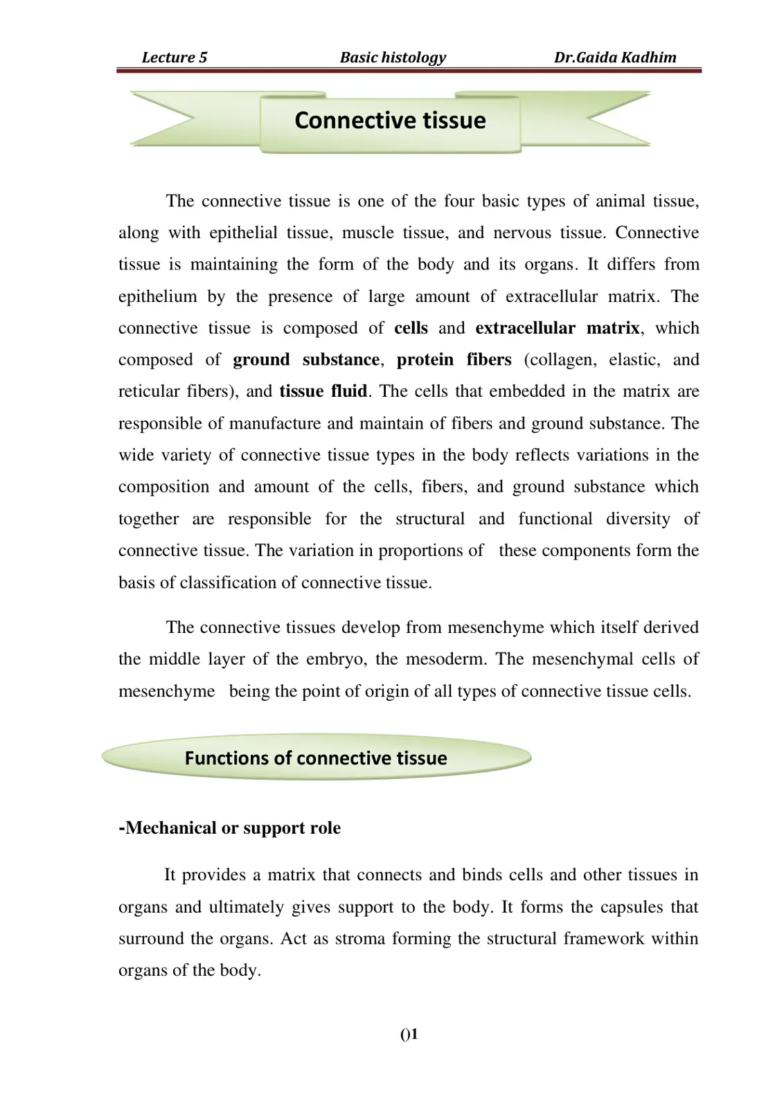 غلاف تقرير Lecture 5 Basic histology Connective tissue