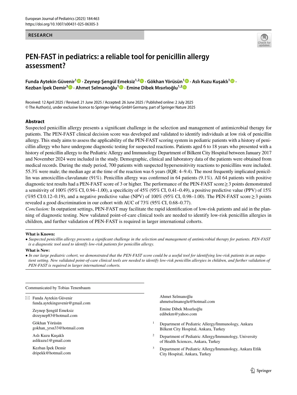 غلاف تقرير PEN-FAST in pediatrics: a reliable tool for penicillin allergy assessment?