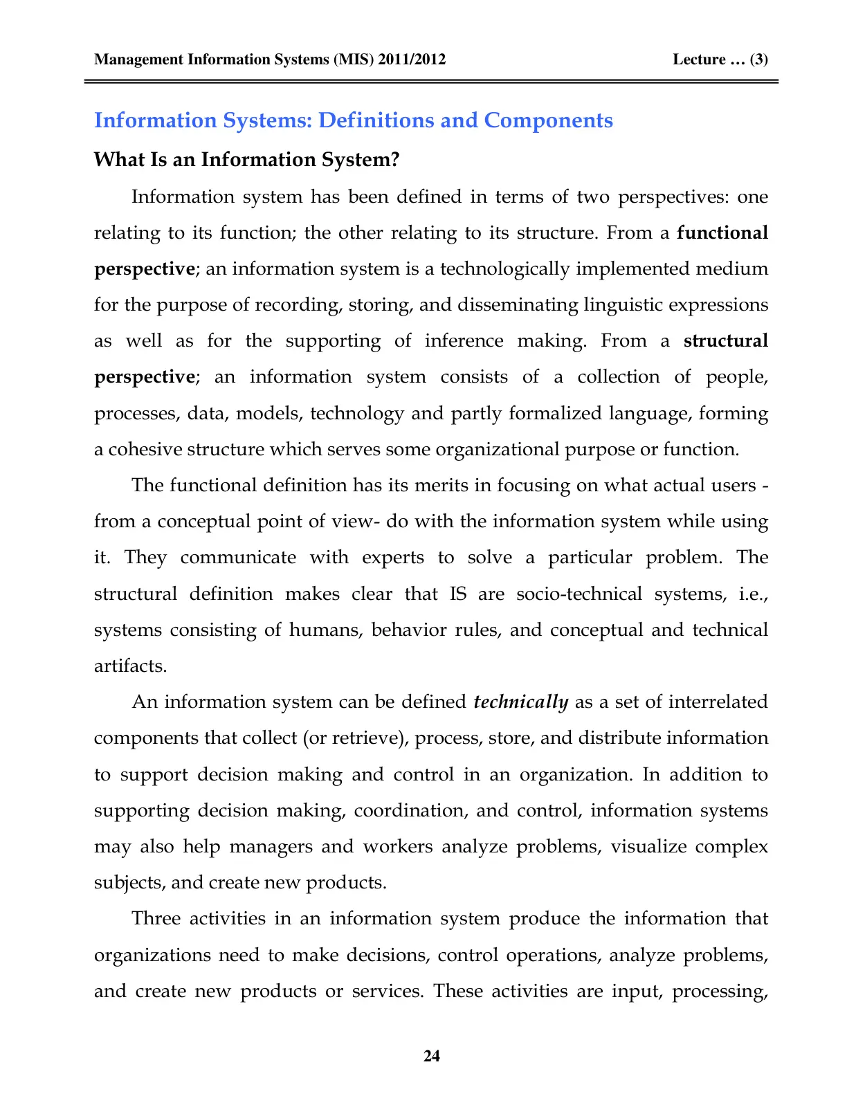 غلاف تقرير Management Information Systems (MIS) 2011/2012