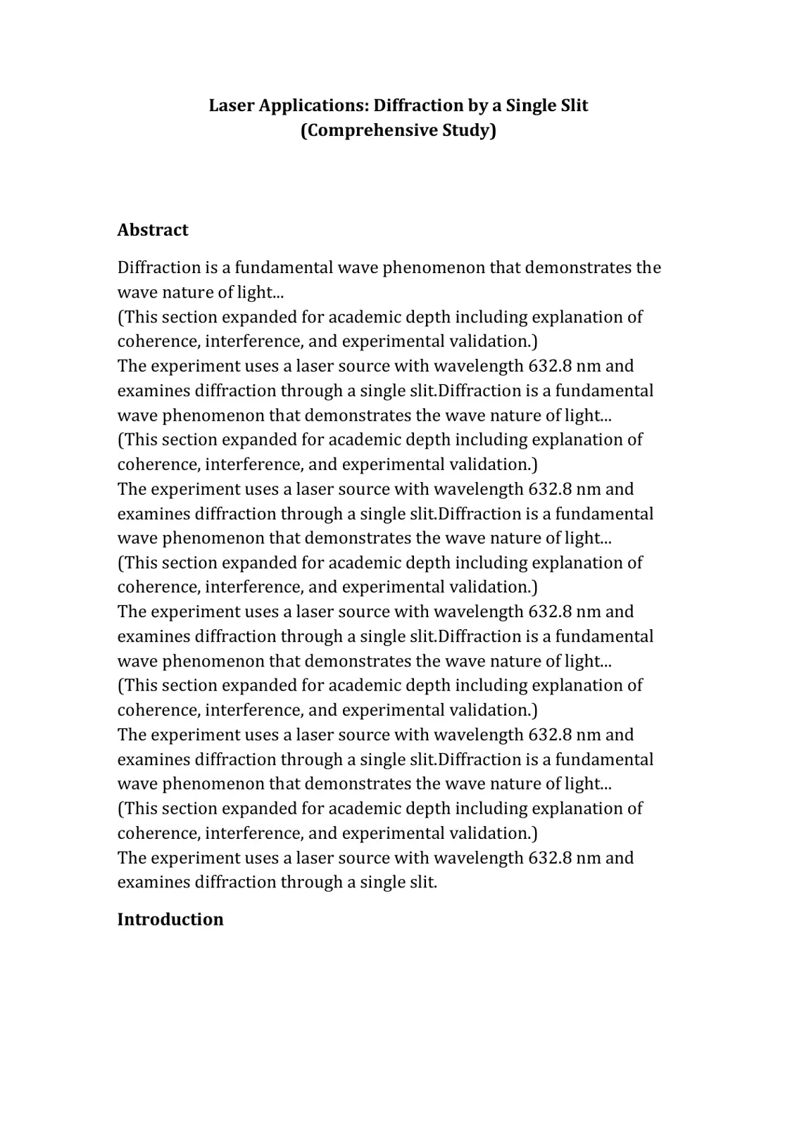 غلاف تقرير Laser Applications: Diffraction by a Single Slit