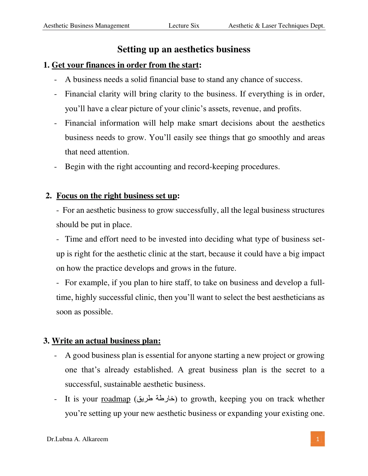 غلاف تقرير Aesthetic Business Management - Lecture Six