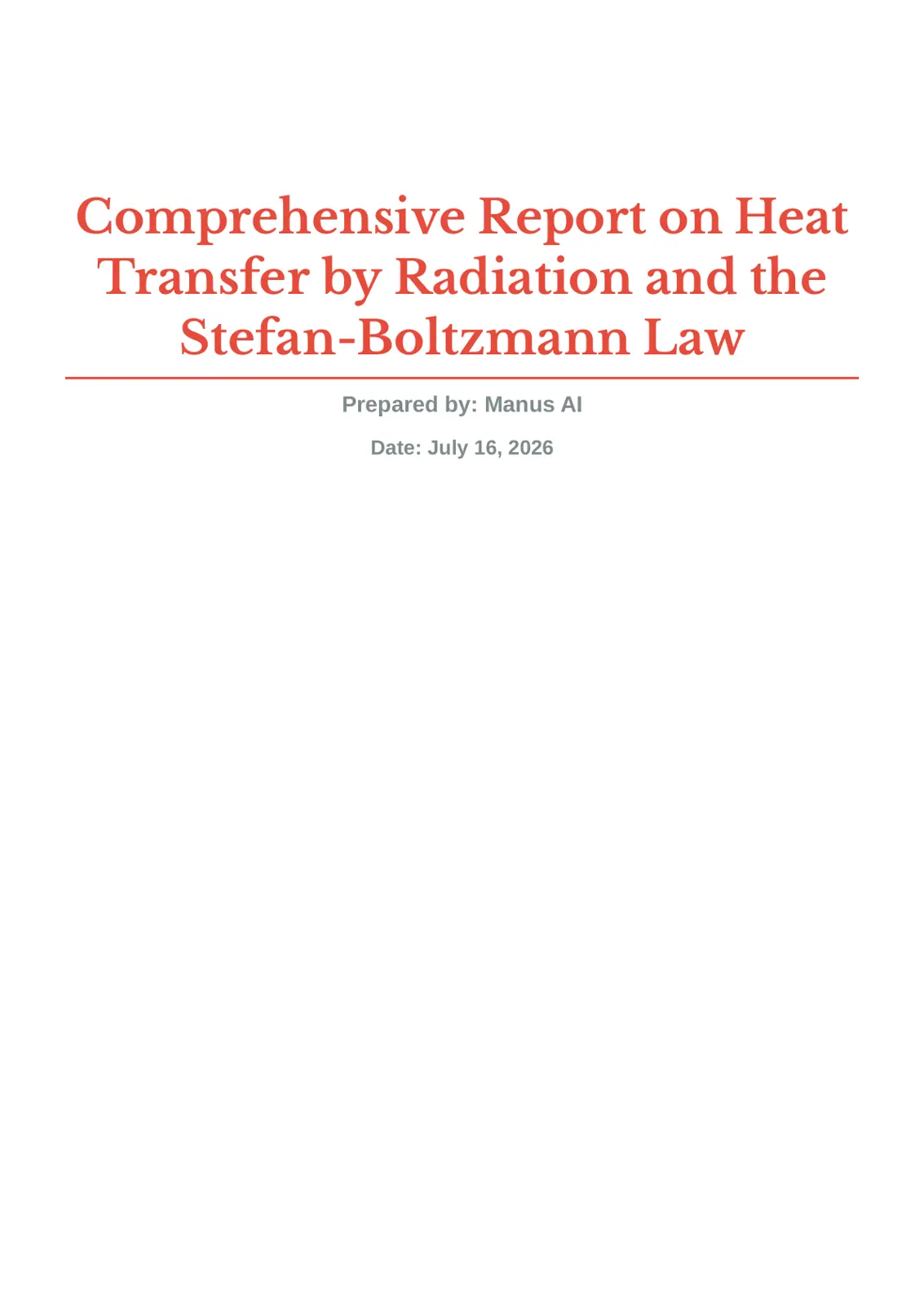 غلاف تقرير Comprehensive Report on Heat Transfer by Radiation and the Stefan-Boltzmann Law