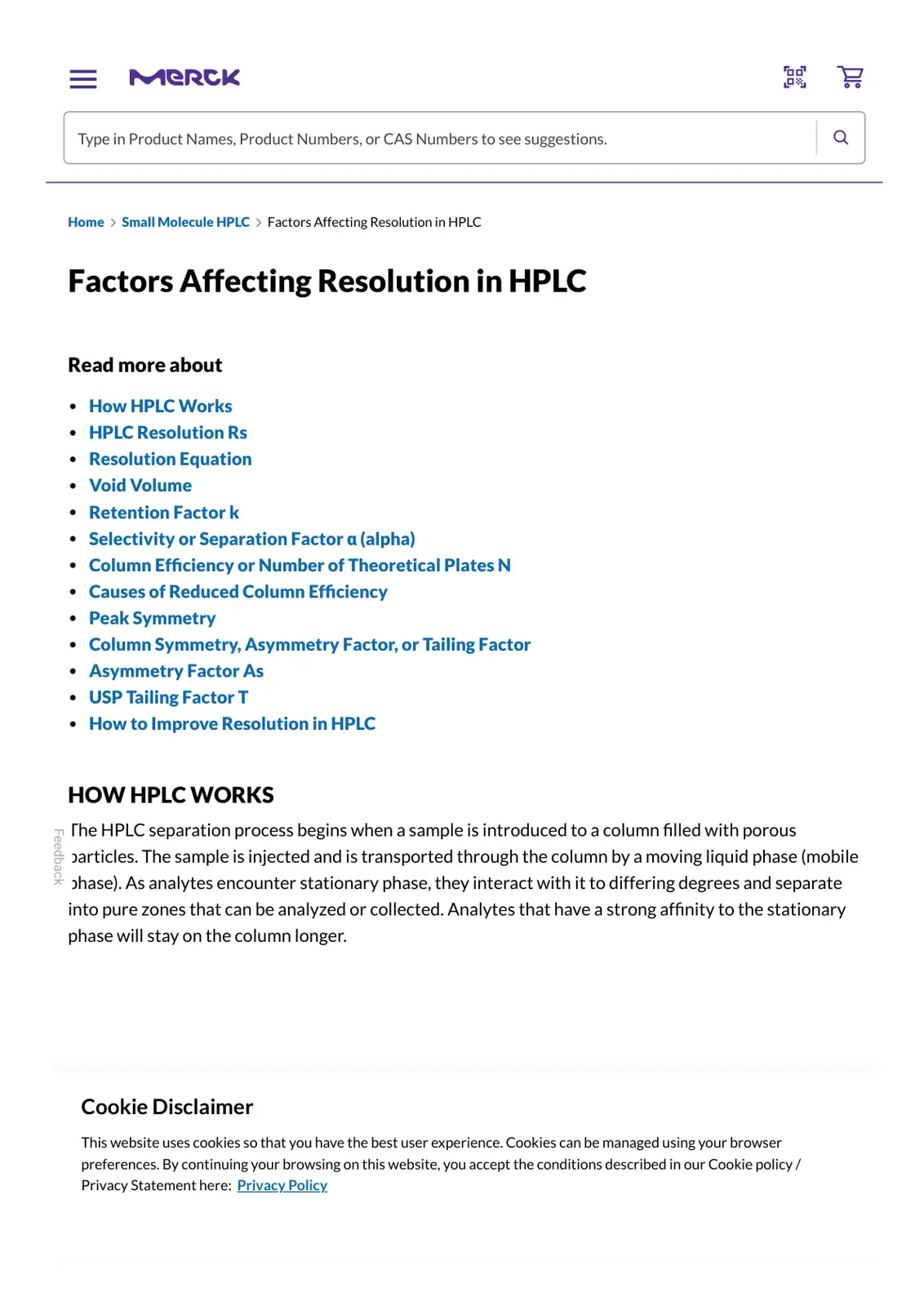 غلاف تقرير Factors Affecting Resolution in HPLC