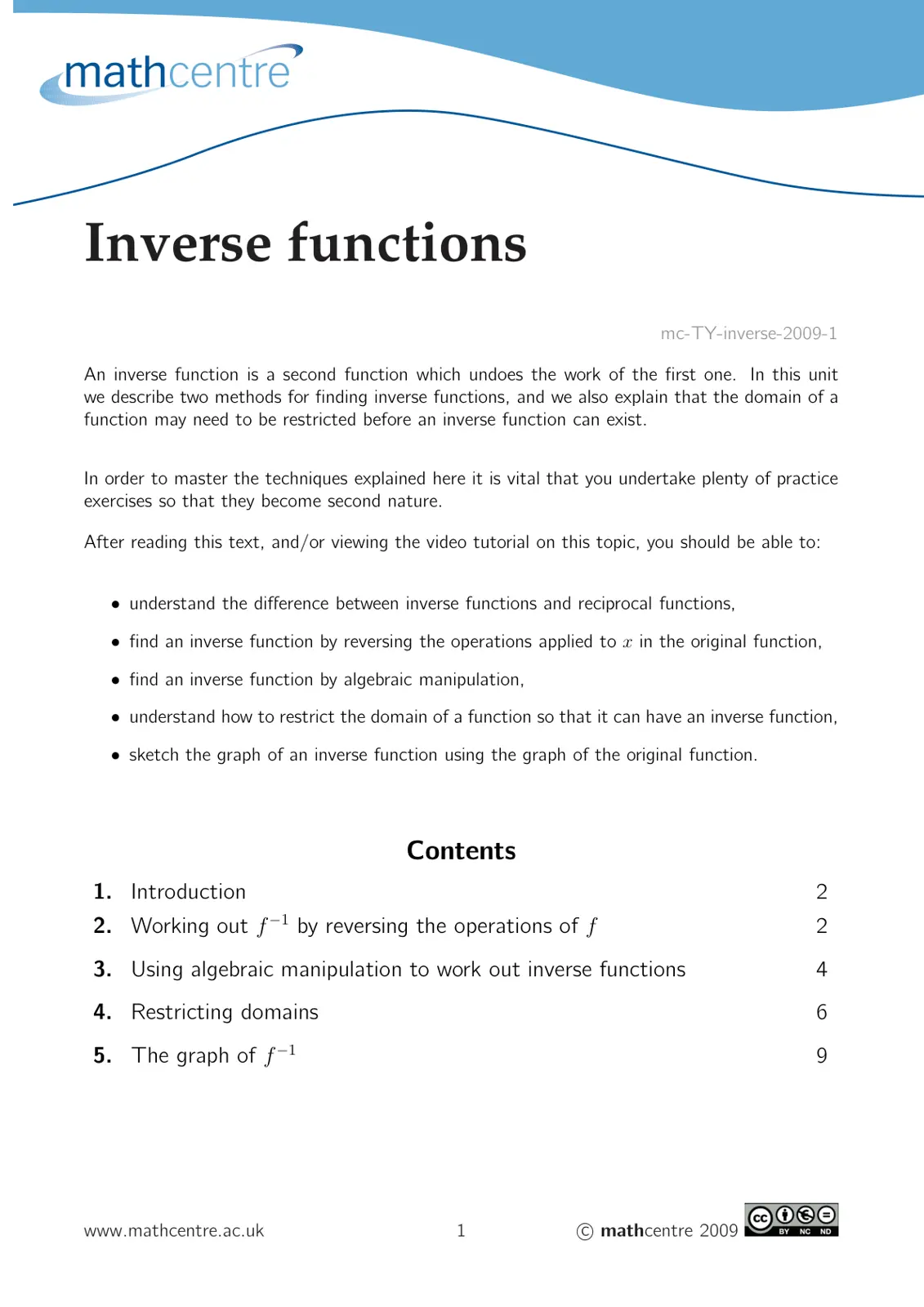 غلاف تقرير Inverse functions