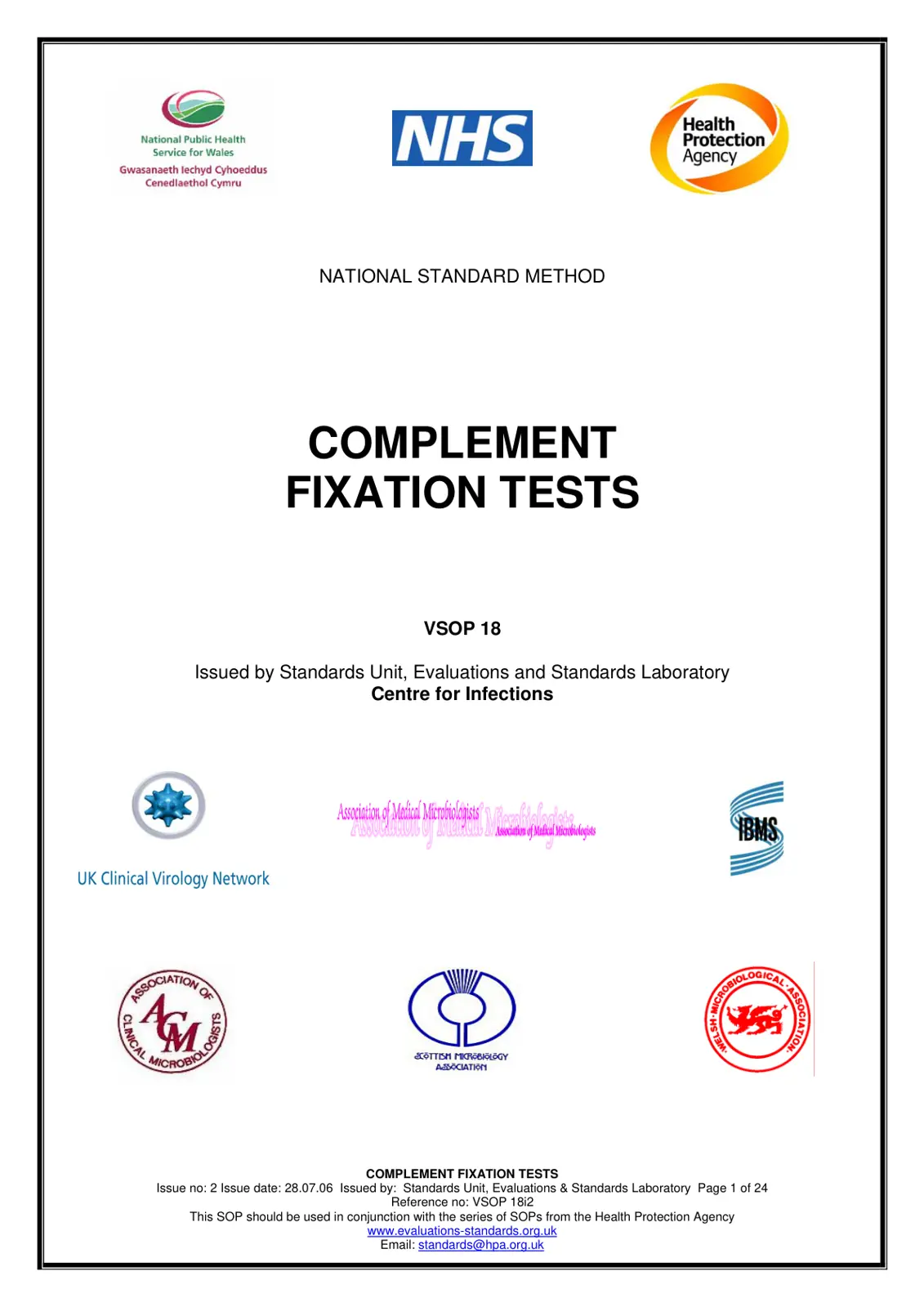 غلاف تقرير NATIONAL STANDARD METHOD COMPLEMENT FIXATION TESTS