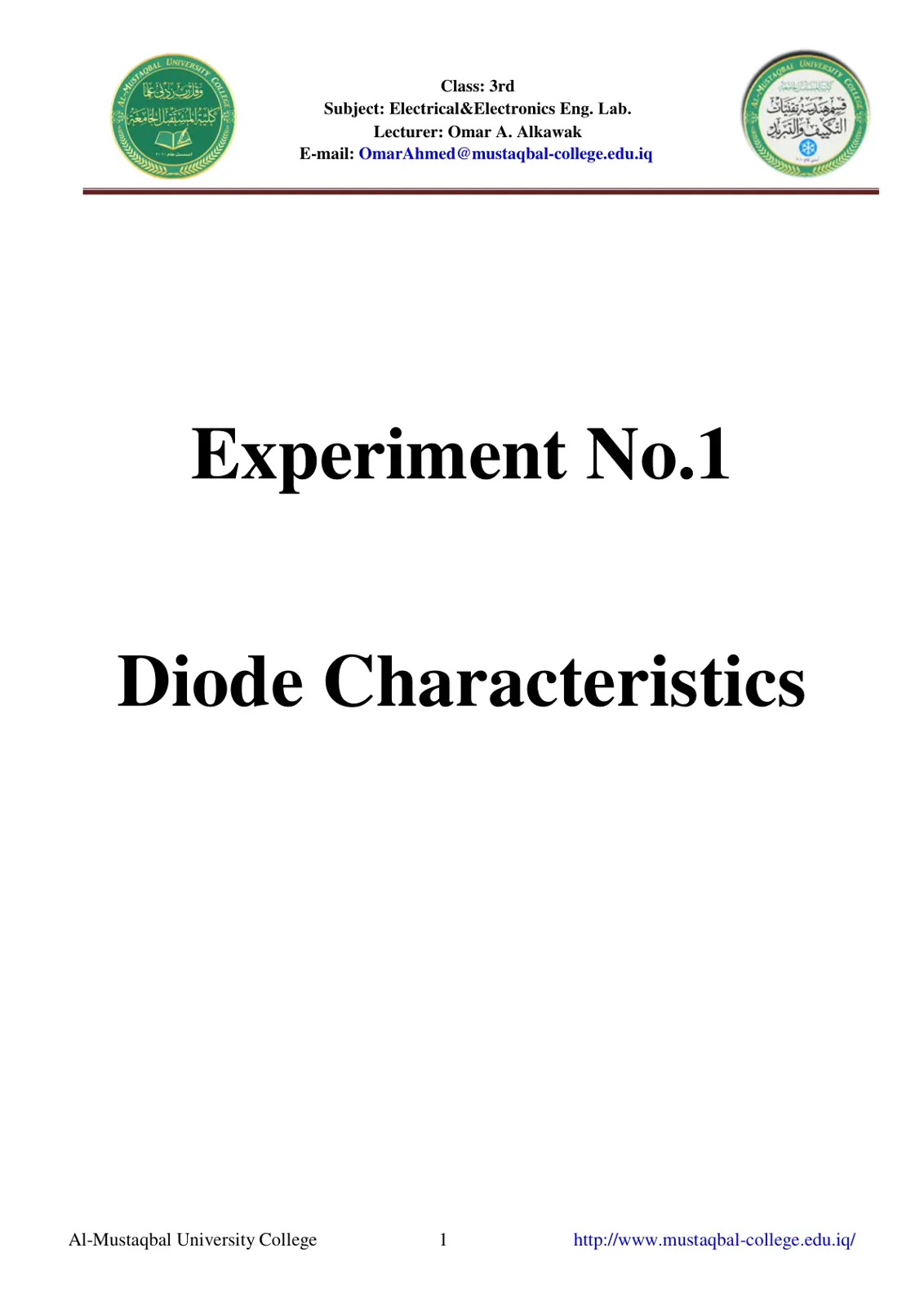 غلاف تقرير Diode Characteristics
