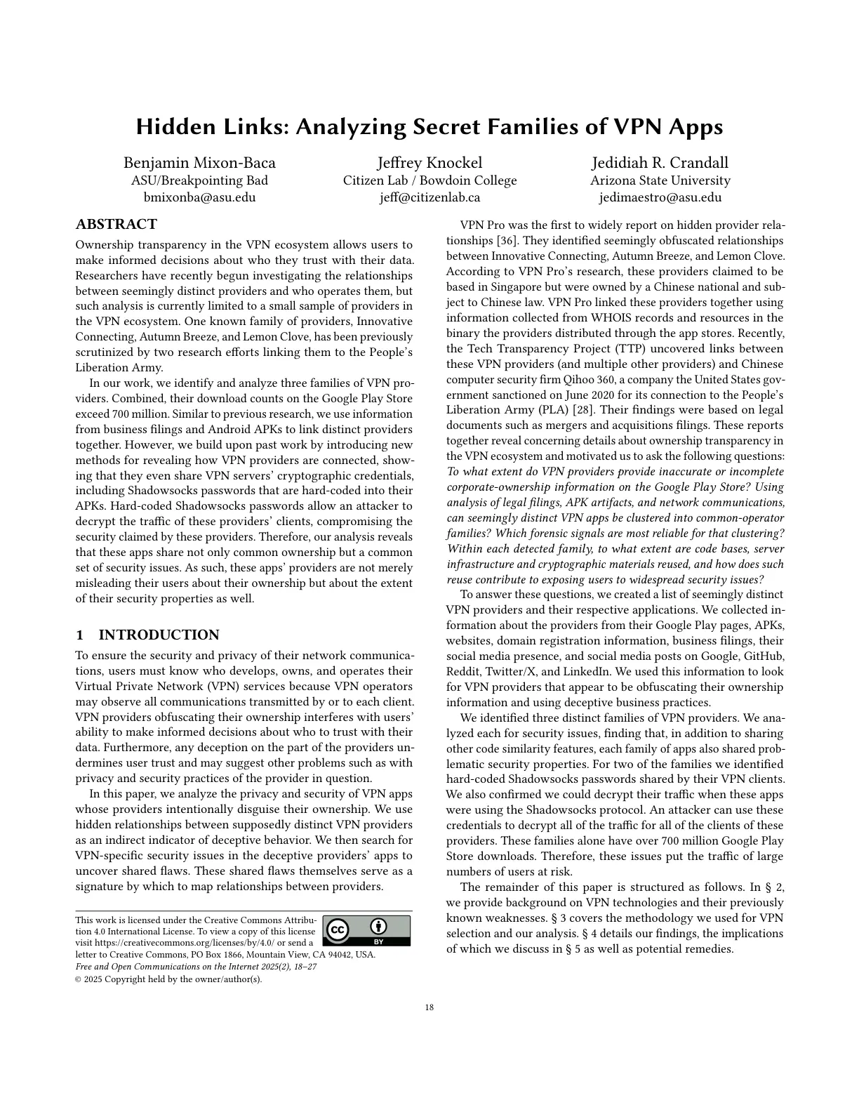 غلاف تقرير Hidden Links: Analyzing Secret Families of VPN Apps