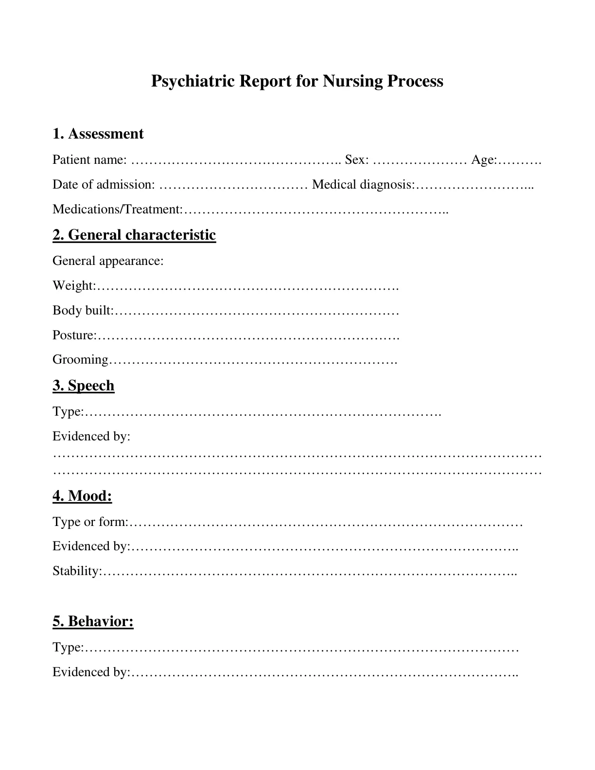 غلاف تقرير Psychiatric Report for Nursing Process