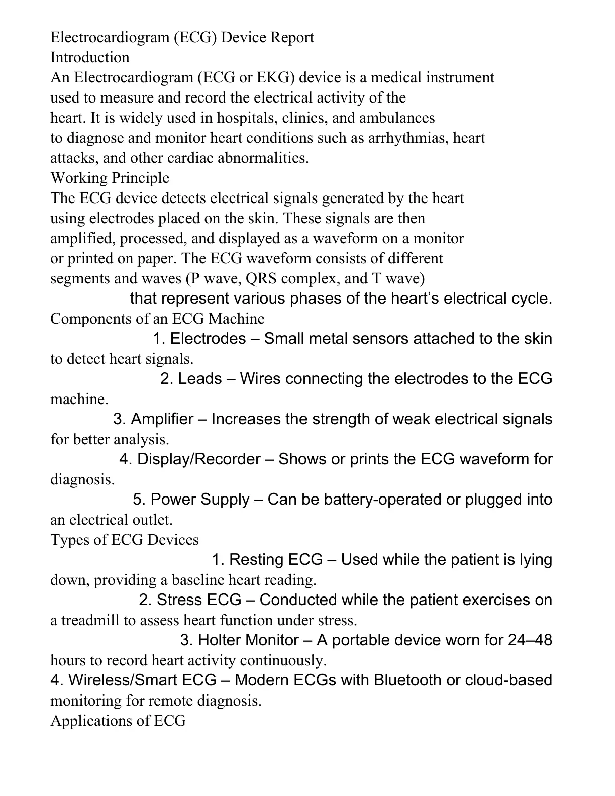 غلاف تقرير Electrocardiogram (ECG) Device Report