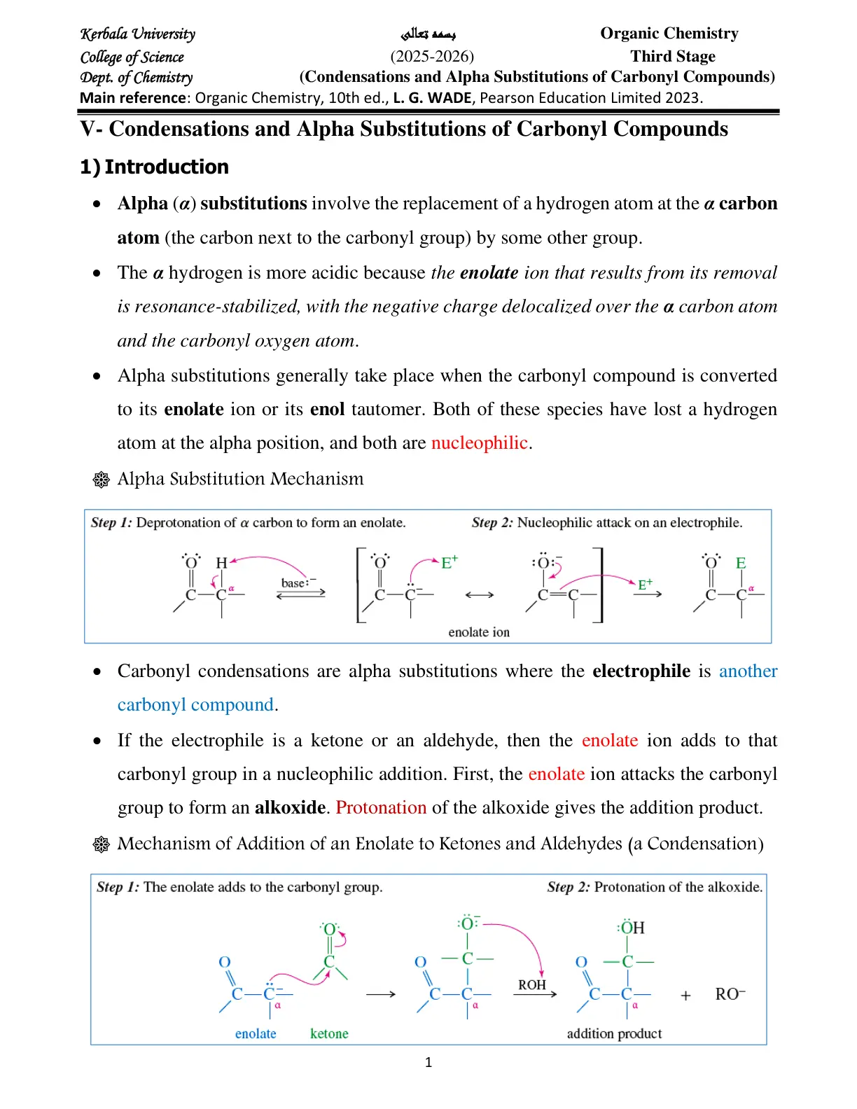 غلاف تقرير Organic Chemistry - Condensations and Alpha Substitutions of Carbonyl Compounds