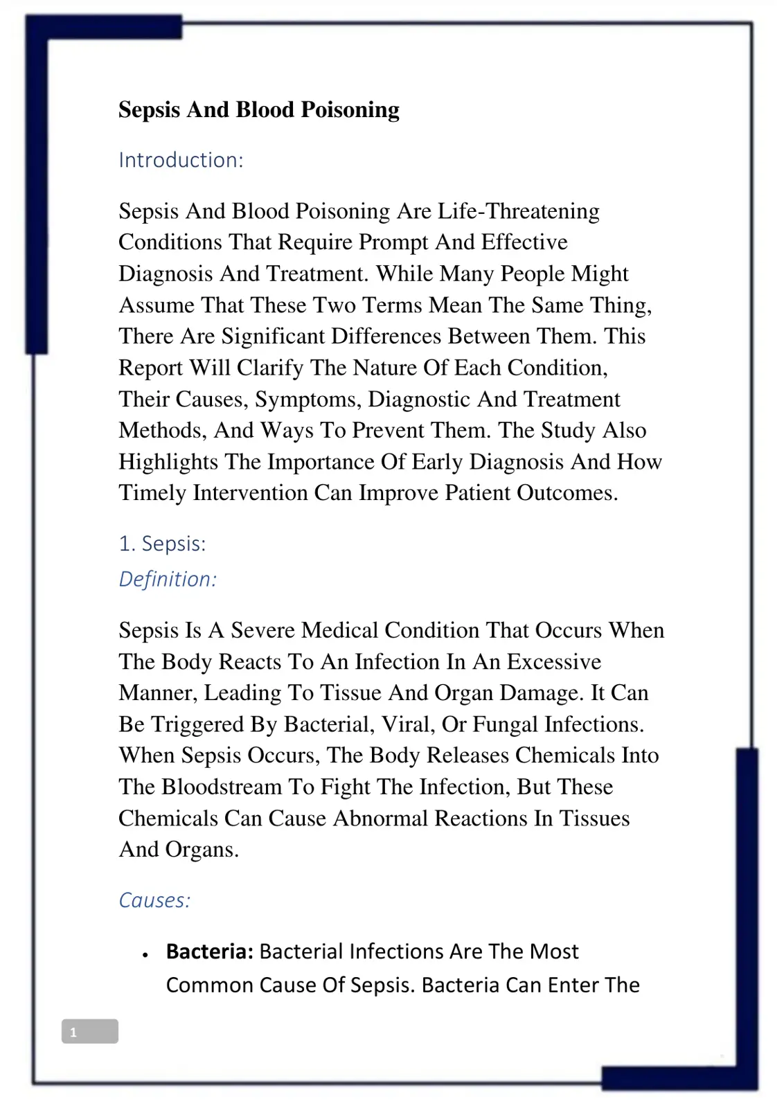 غلاف تقرير Sepsis And Blood Poisoning
