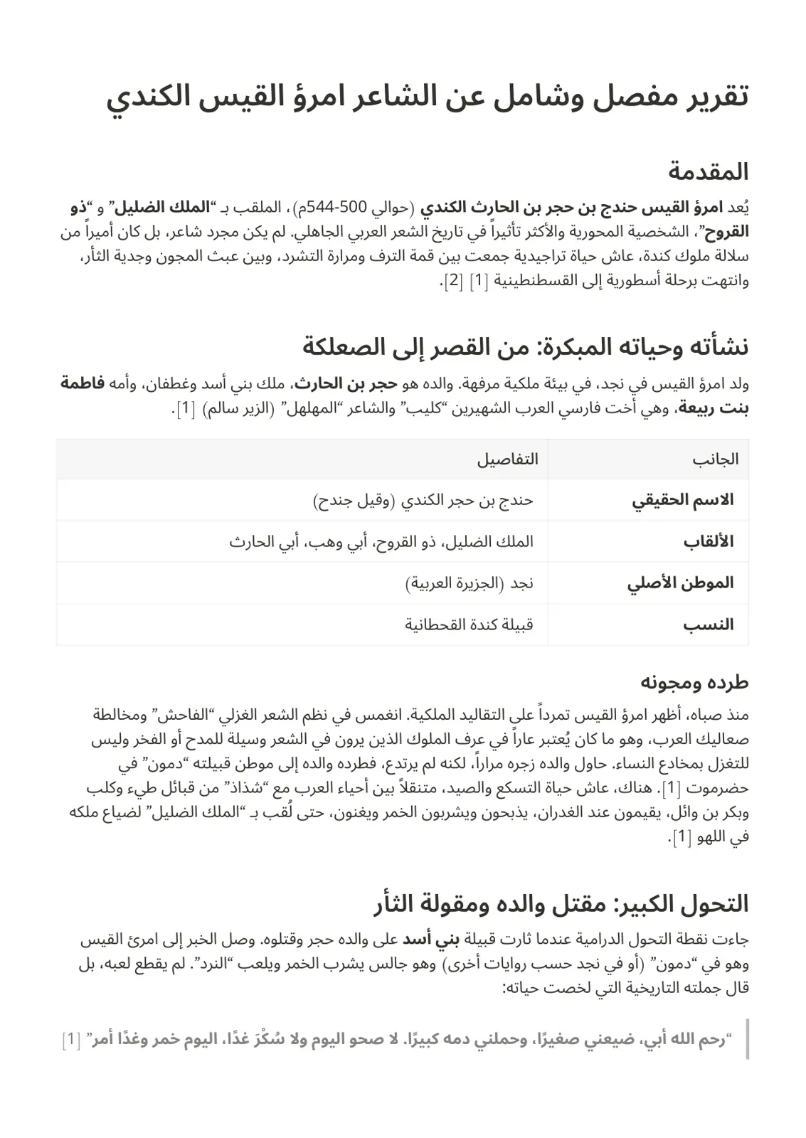 غلاف تقرير تقرير مفصل وشامل عن الشاعر امرؤ القيس الكندي
