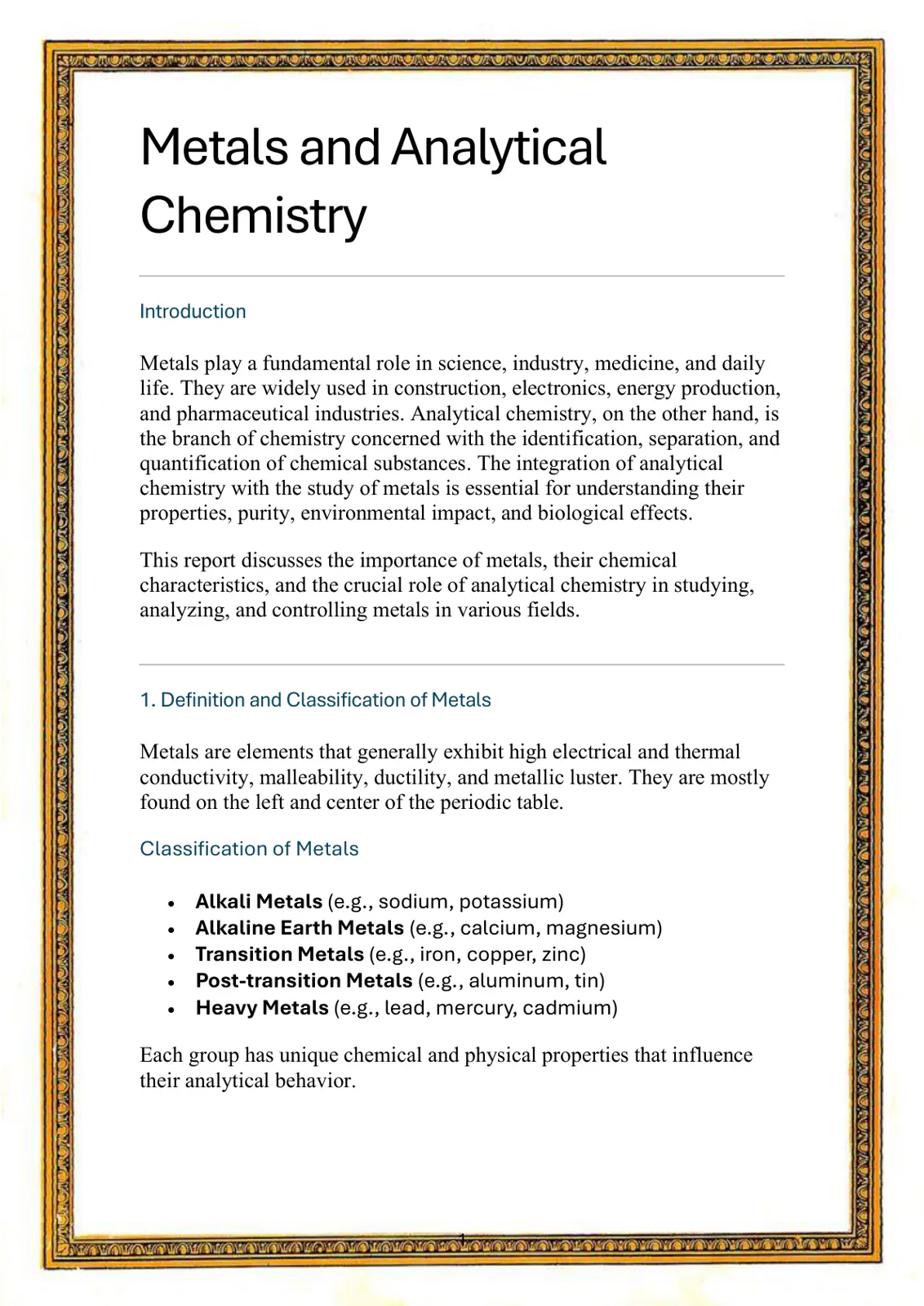 غلاف تقرير Metals and Analytical Chemistry