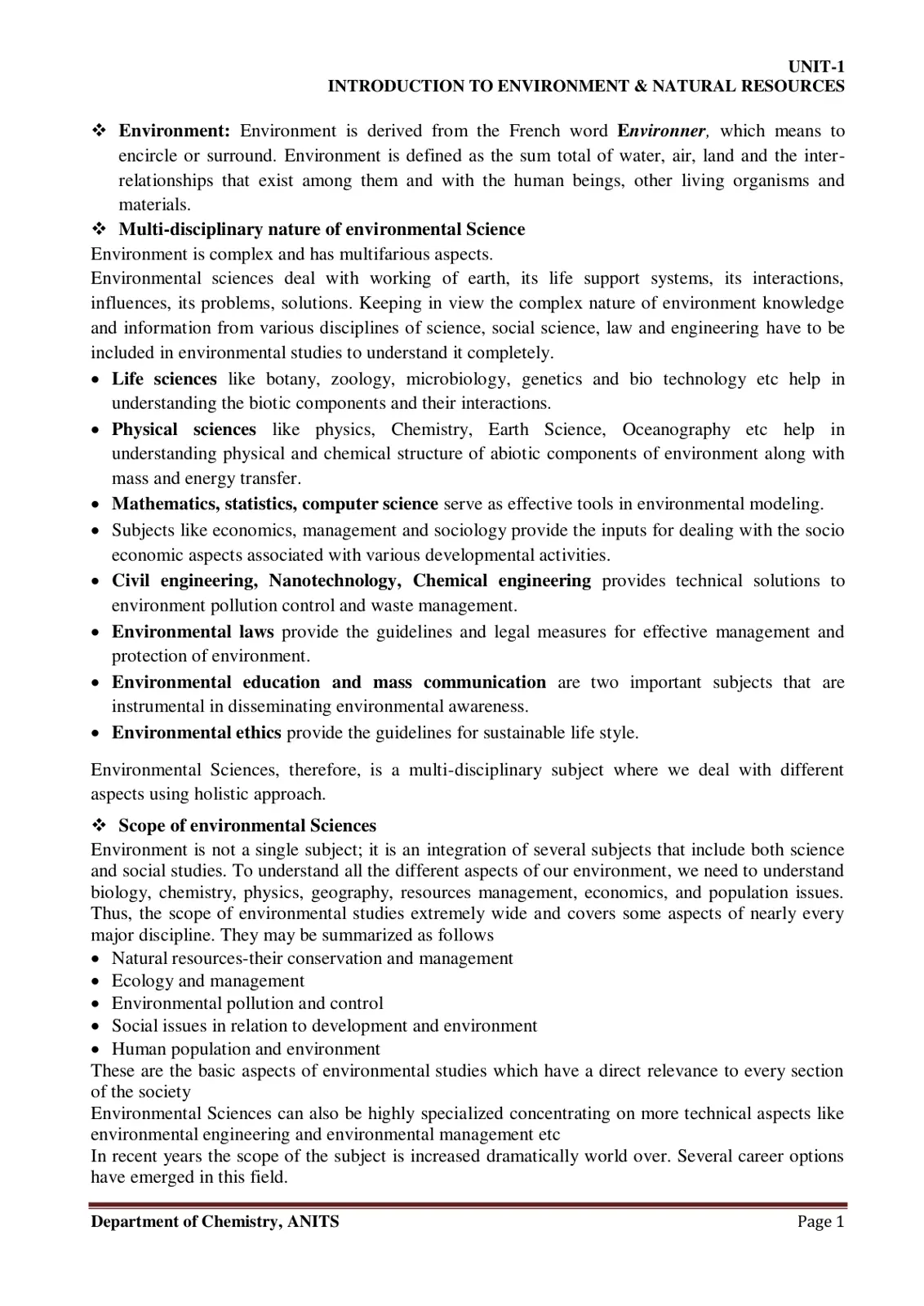 غلاف تقرير INTRODUCTION TO ENVIRONMENT & NATURAL RESOURCES