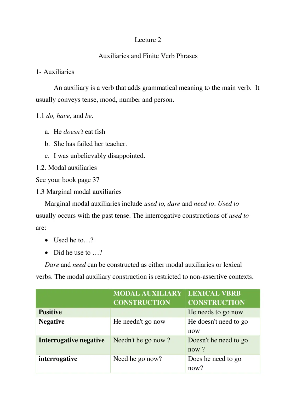 غلاف تقرير Lecture 2: Auxiliaries and Finite Verb Phrases