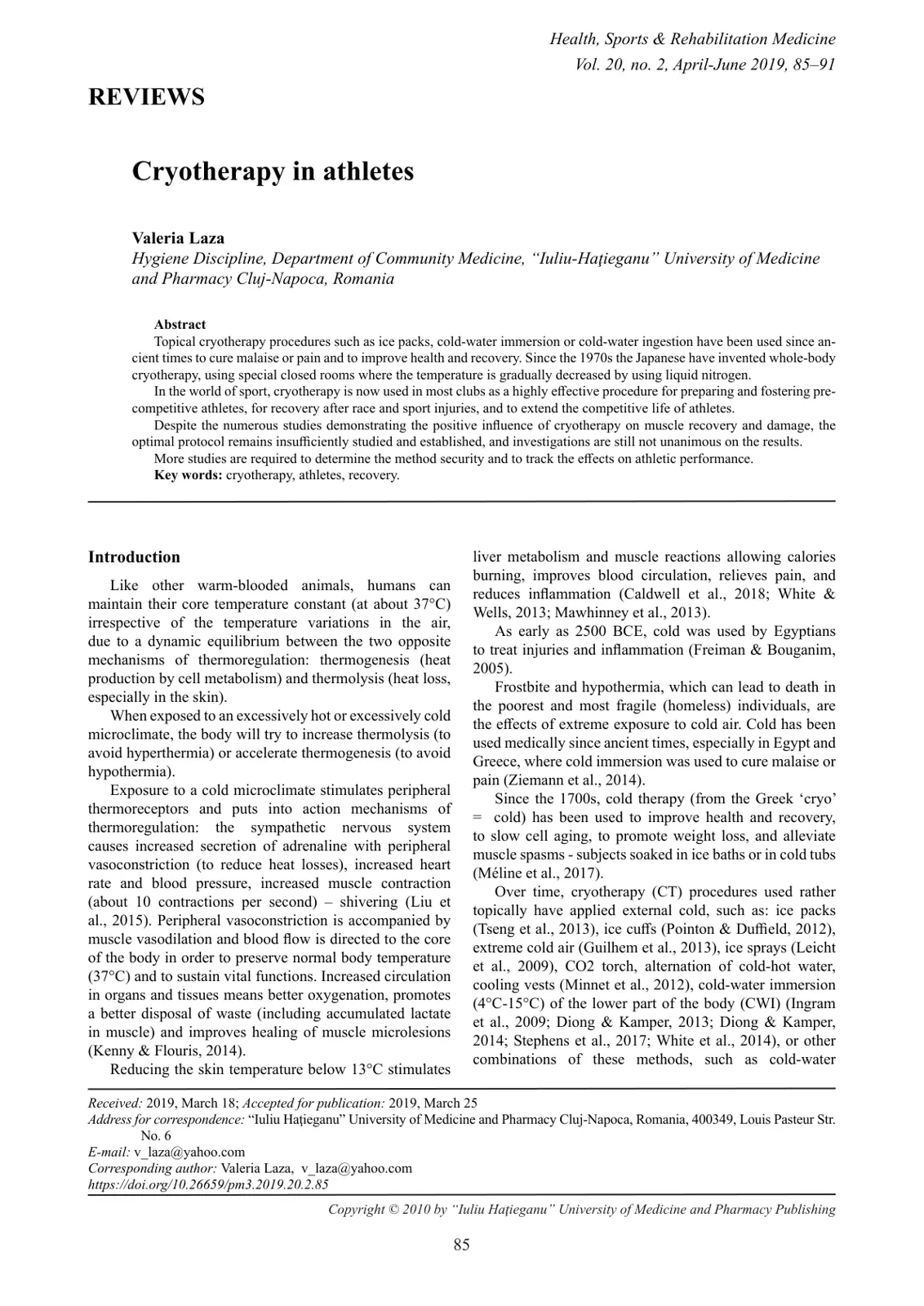 غلاف تقرير Cryotherapy in athletes