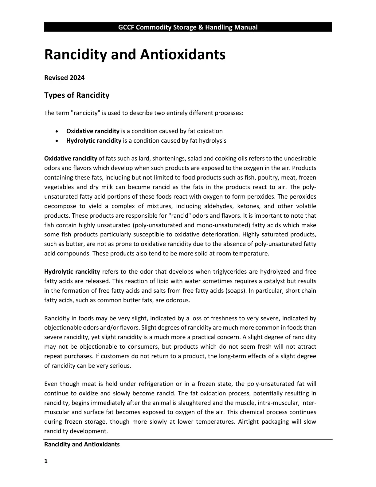 غلاف تقرير GCCF Commodity Storage & Handling Manual: Rancidity and Antioxidants