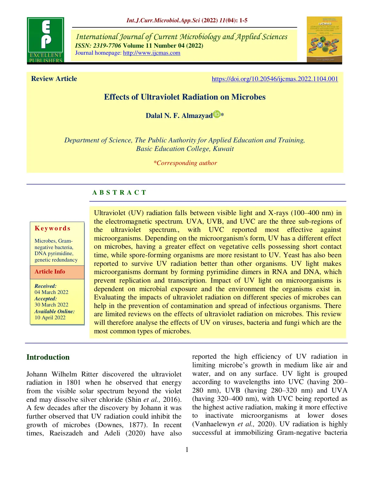 غلاف تقرير Effects of Ultraviolet Radiation on Microbes