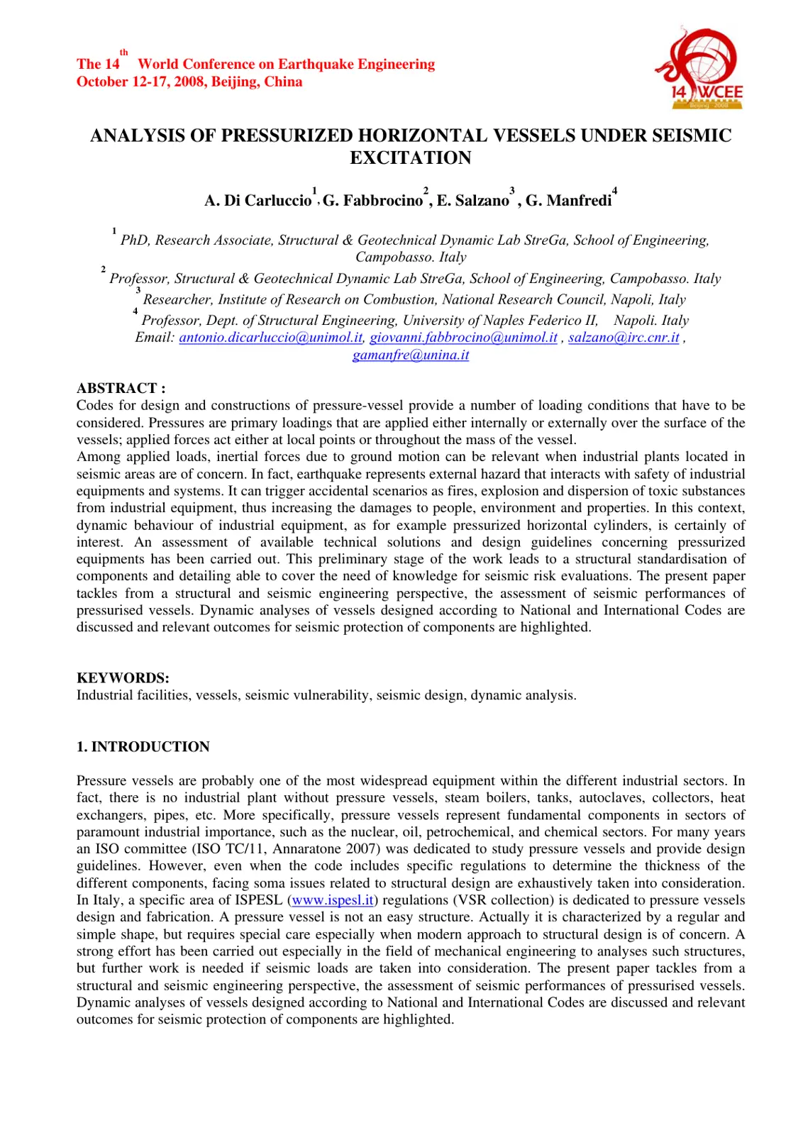 غلاف تقرير Analysis of Pressurized Horizontal Vessels Under Seismic Excitation