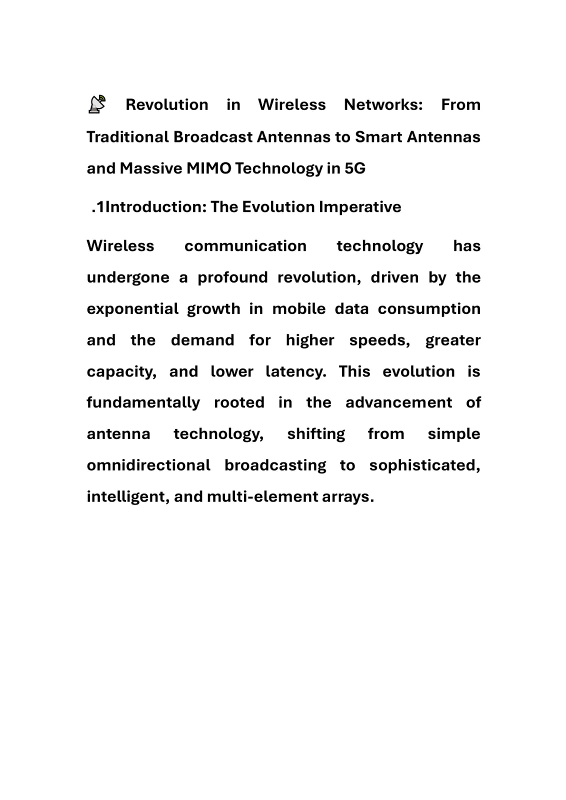 غلاف تقرير Revolution in Wireless Networks: From Traditional Broadcast Antennas to Smart Antennas and Massive MIMO Technology in 5G