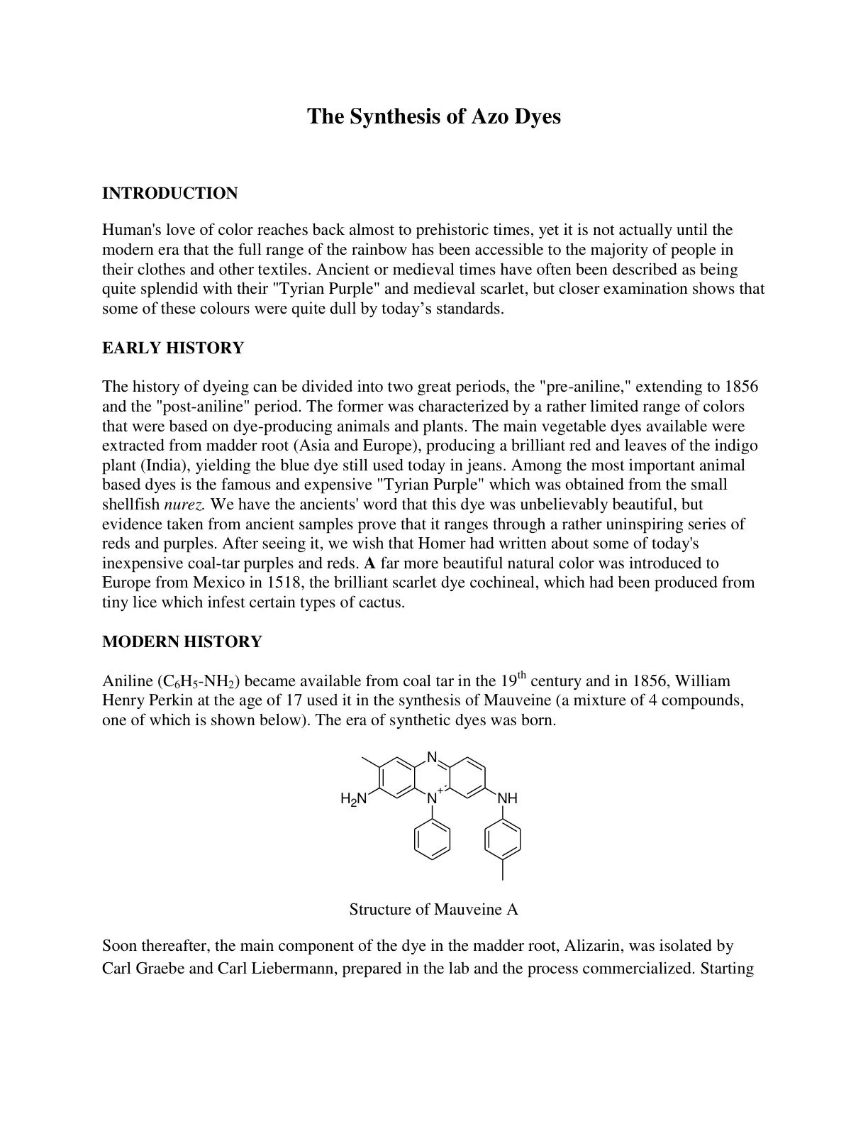 غلاف تقرير The Synthesis of Azo Dyes