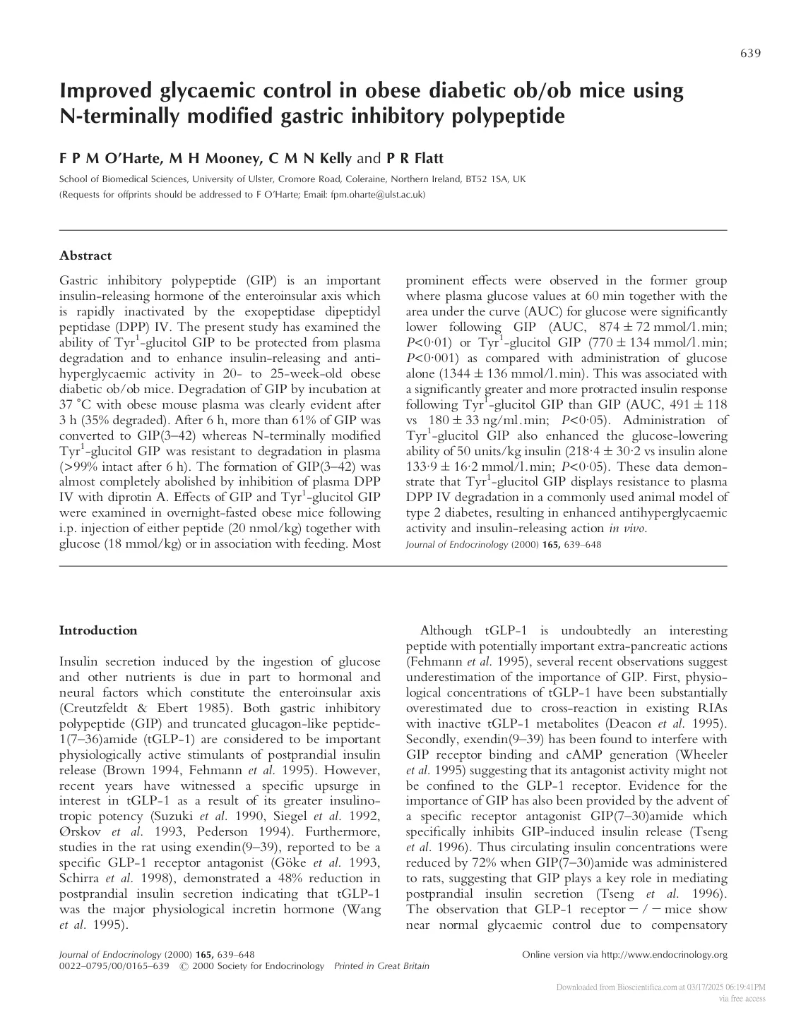 غلاف تقرير Improved glycaemic control in obese diabetic ob/ob mice using N-terminally modified gastric inhibitory polypeptide