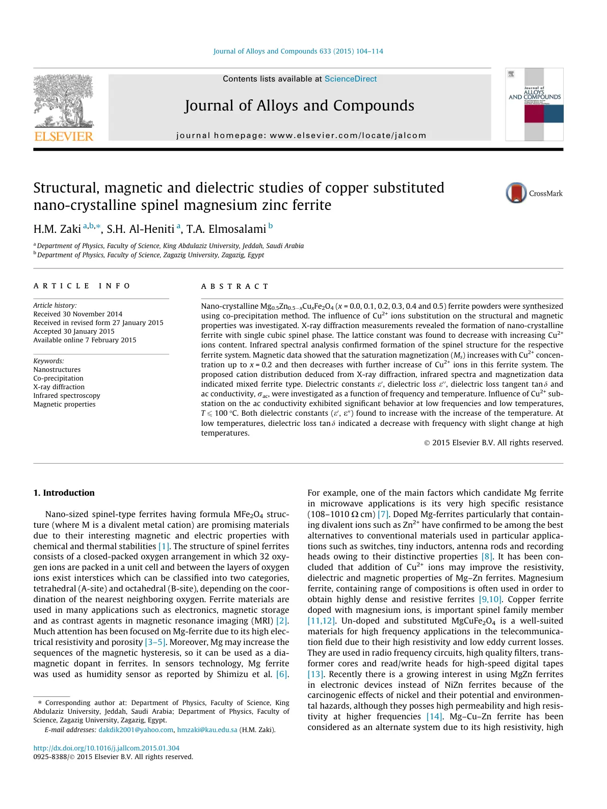 غلاف تقرير Structural, magnetic and dielectric studies of copper substituted nano-crystalline spinel magnesium zinc ferrite