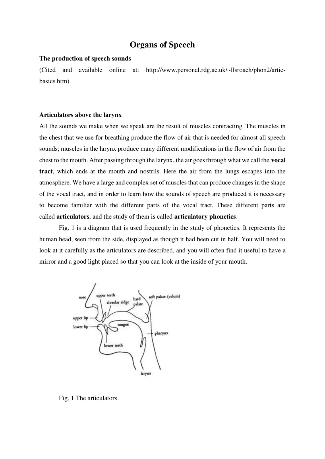 غلاف تقرير The production of speech sounds