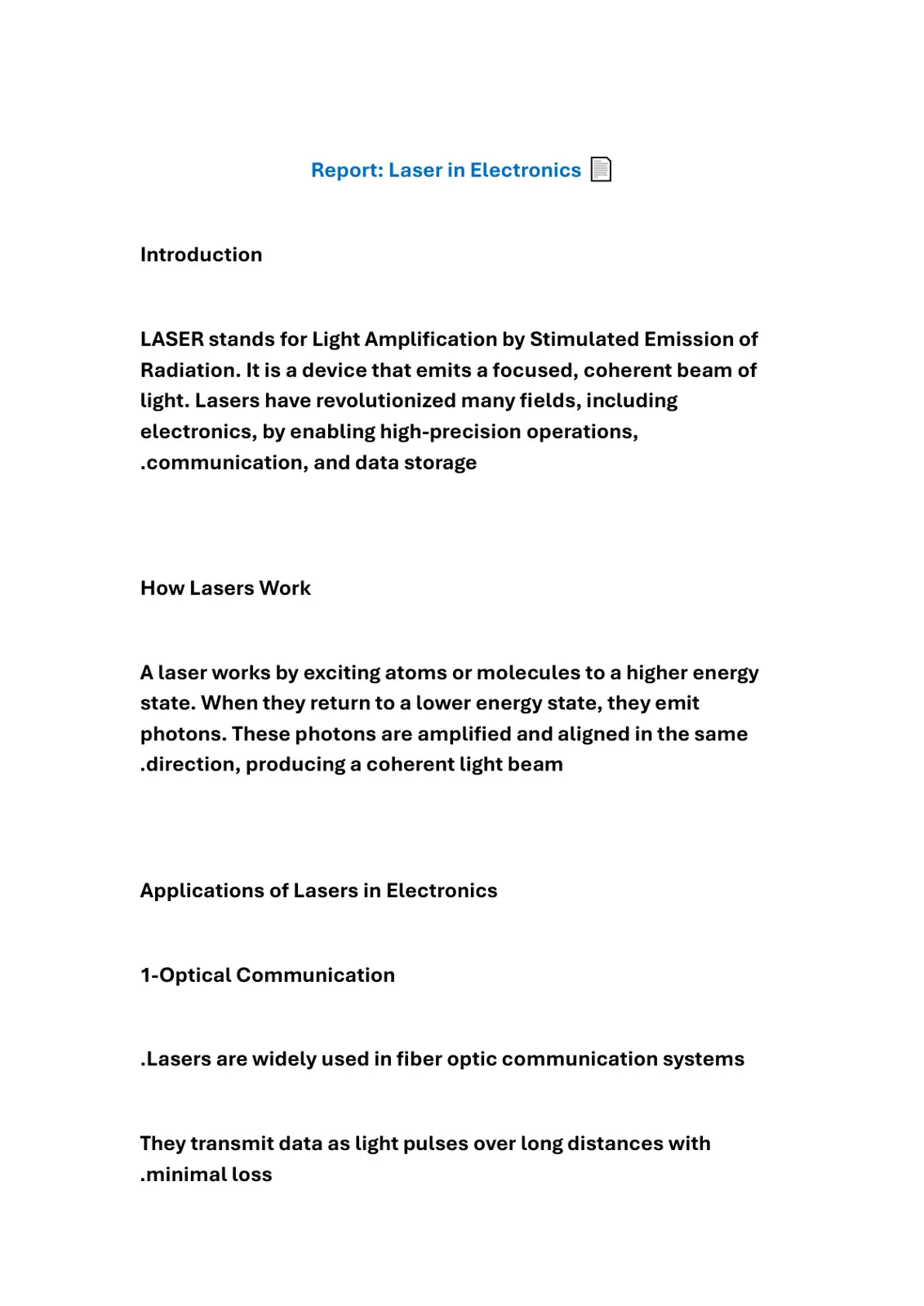 غلاف تقرير Laser in Electronics