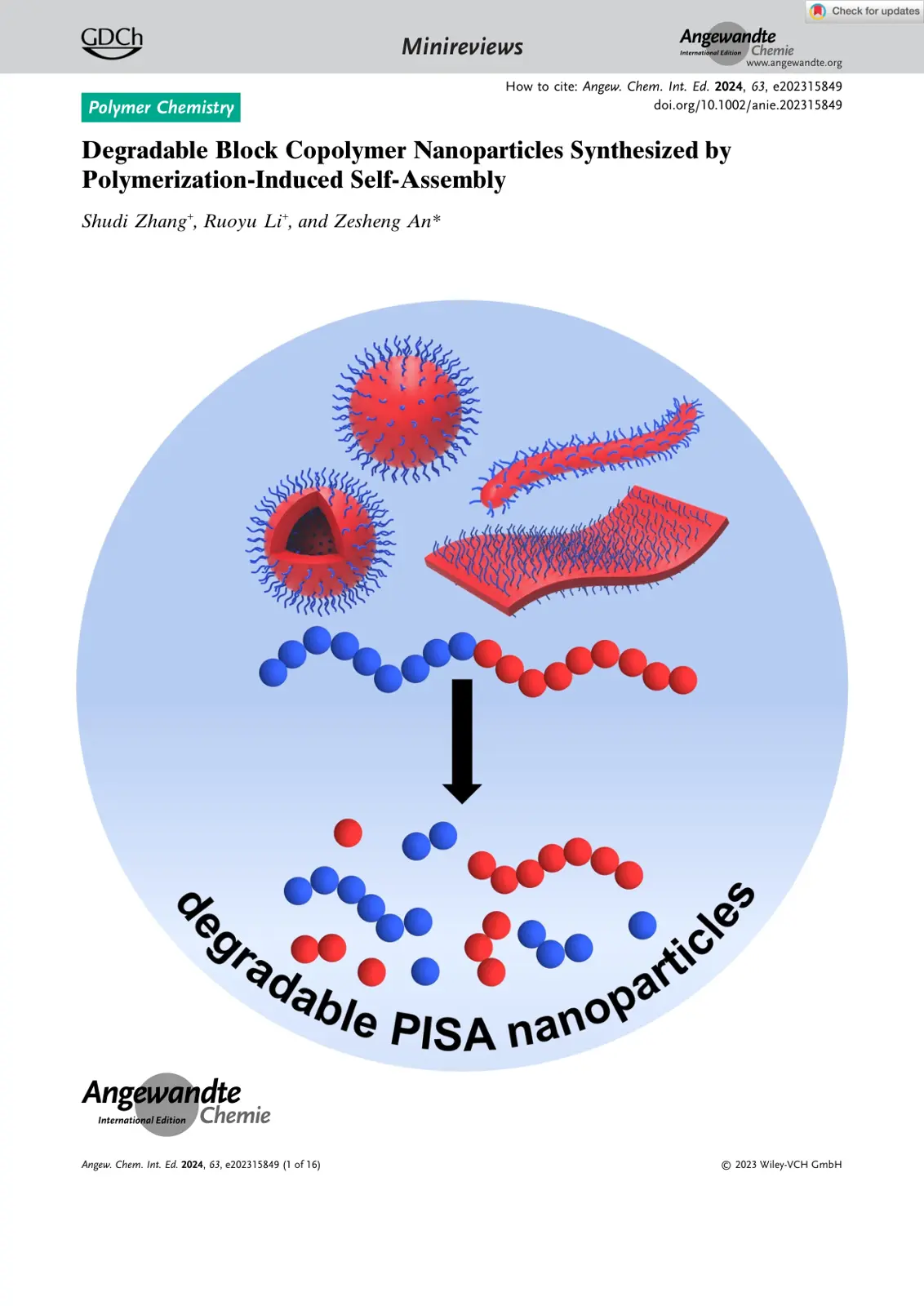 غلاف تقرير Degradable Block Copolymer Nanoparticles Synthesized by Polymerization-Induced Self-Assembly