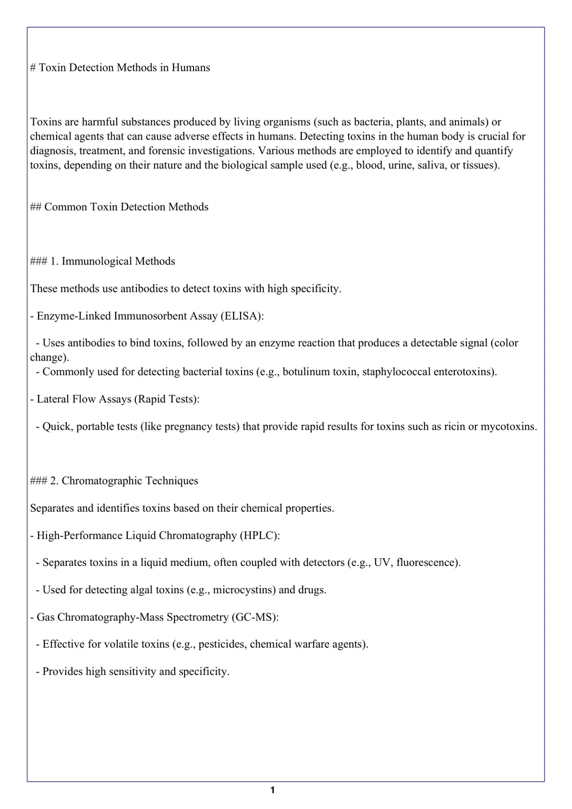 غلاف تقرير Toxin Detection Methods in Humans