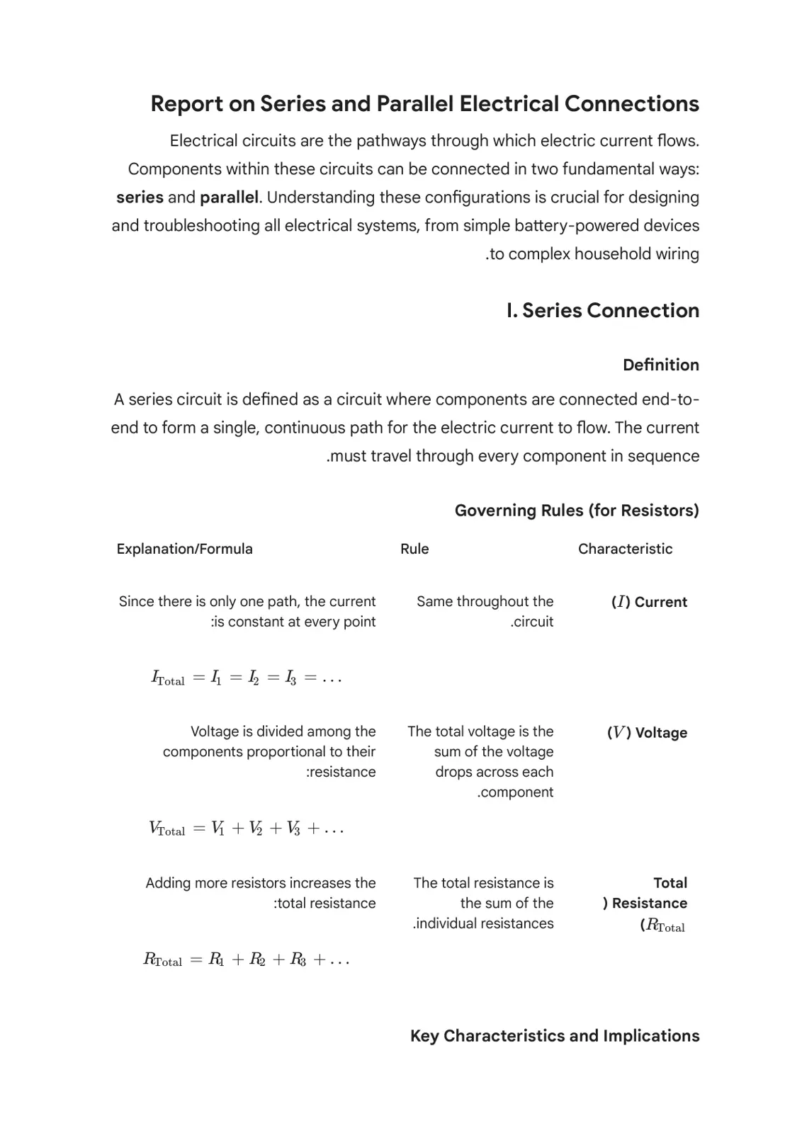 غلاف تقرير Report on Series and Parallel Electrical Connections