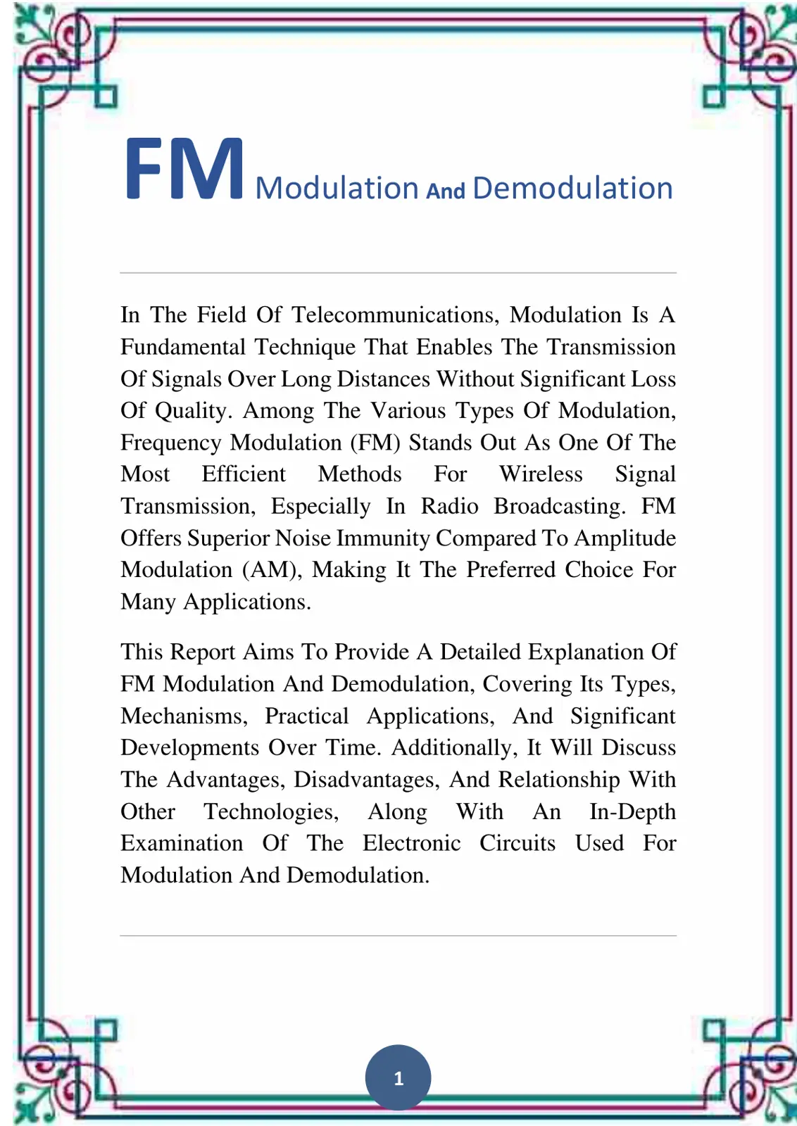 غلاف تقرير FM Modulation And Demodulation