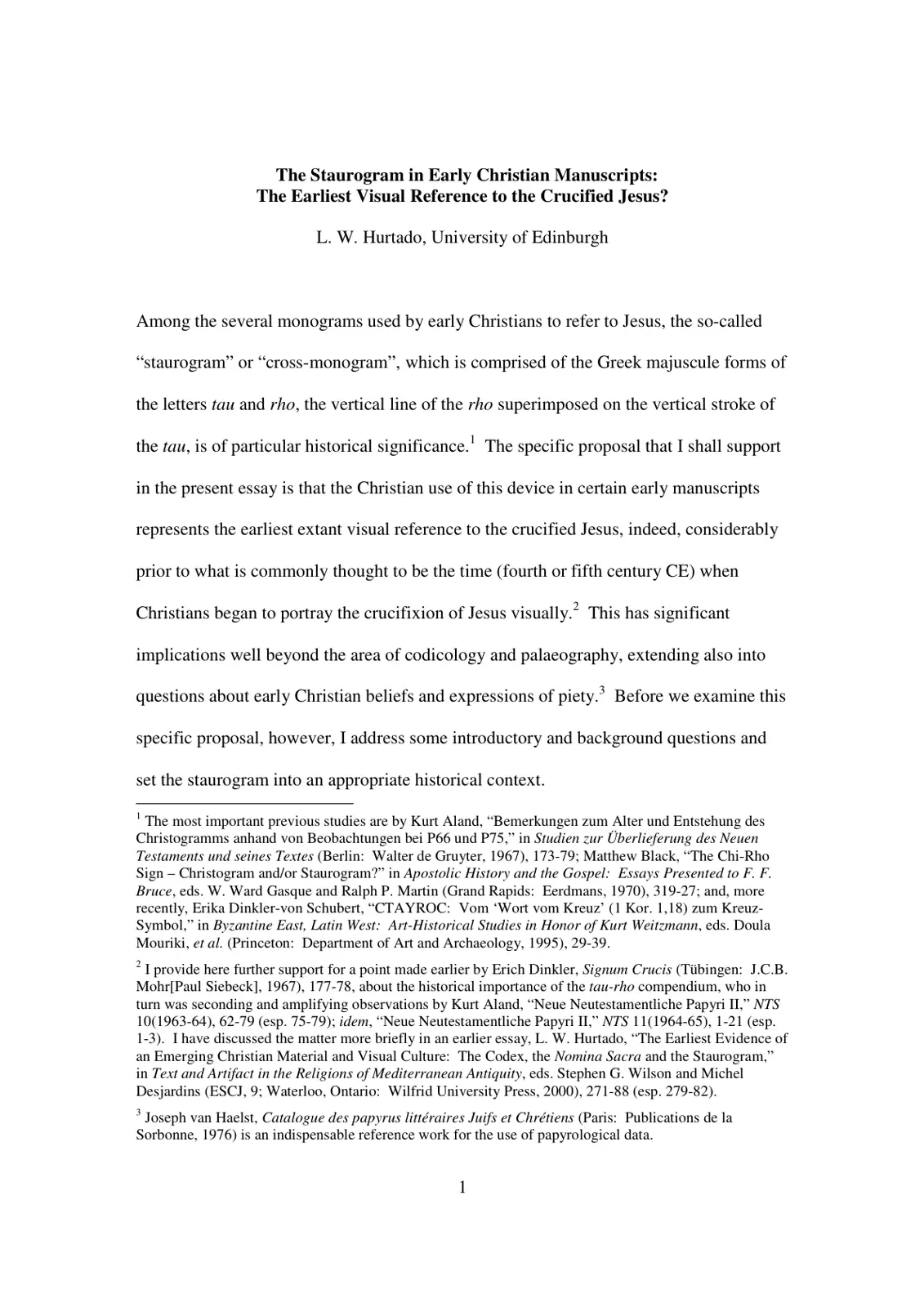 غلاف تقرير The Staurogram in Early Christian Manuscripts: The Earliest Visual Reference to the Crucified Jesus?