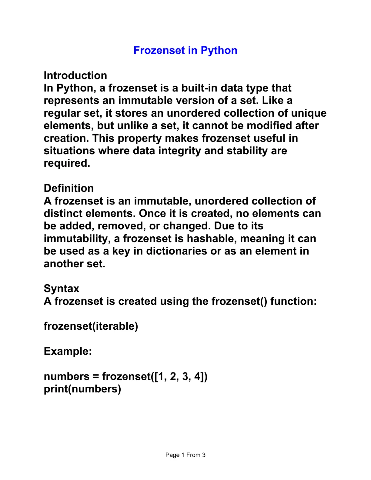 غلاف تقرير Frozenset in Python
