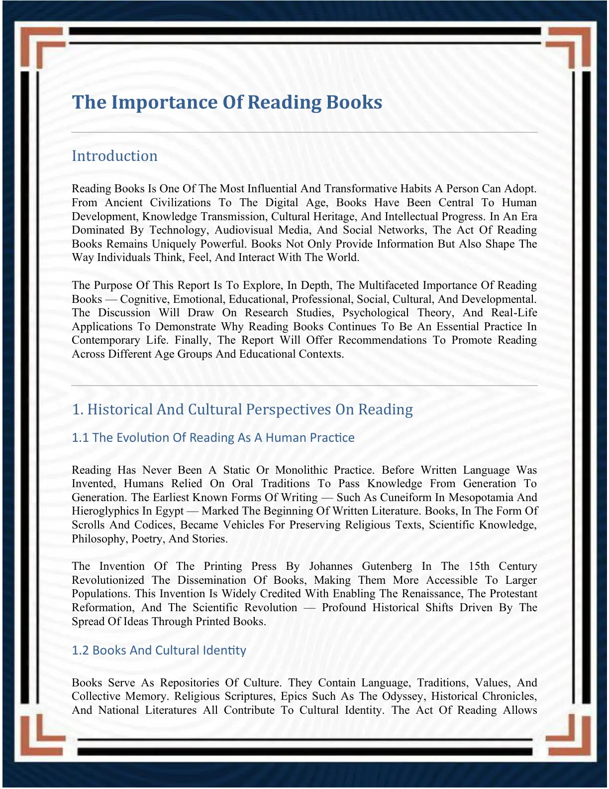 غلاف تقرير The Importance Of Reading Books