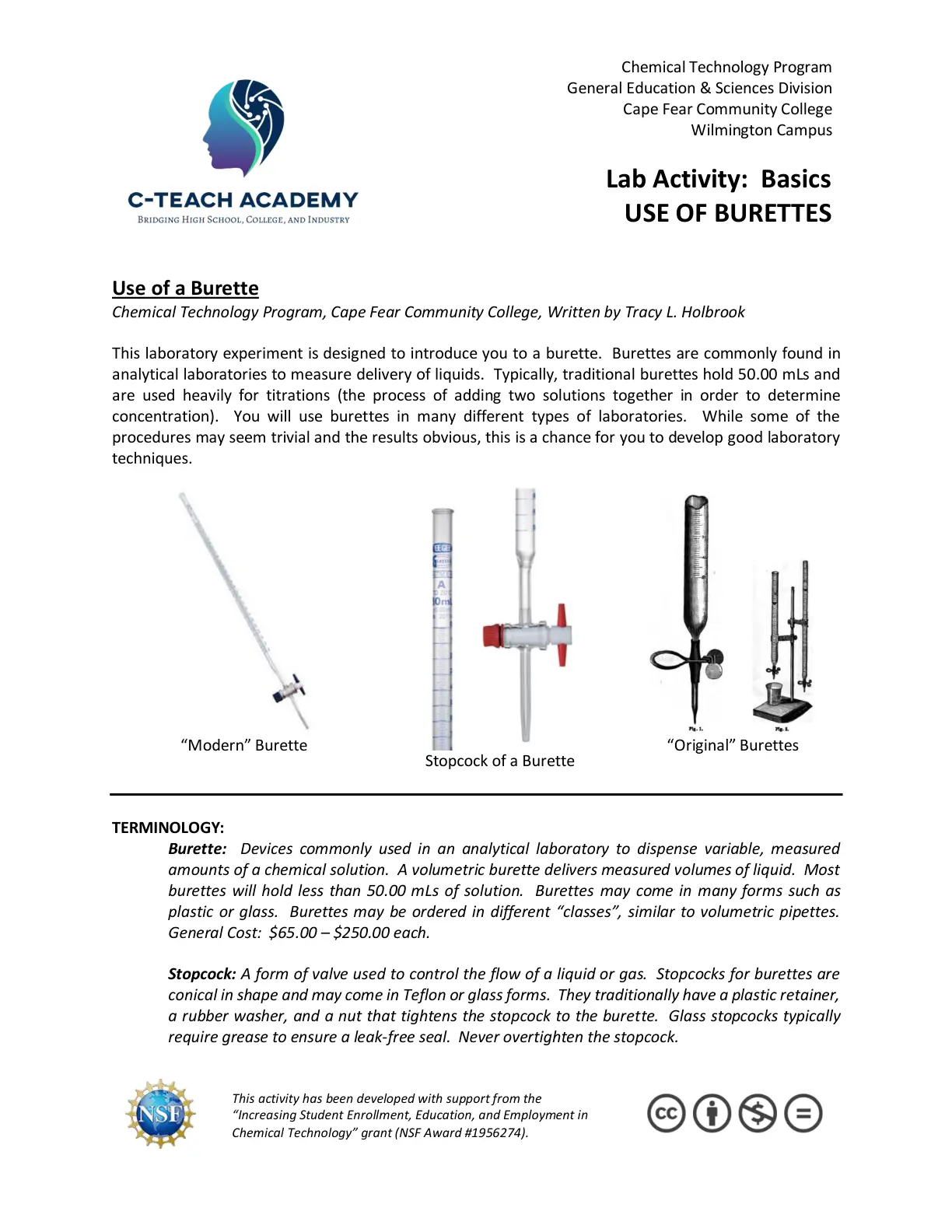 غلاف تقرير Lab Activity: Use of a Burette