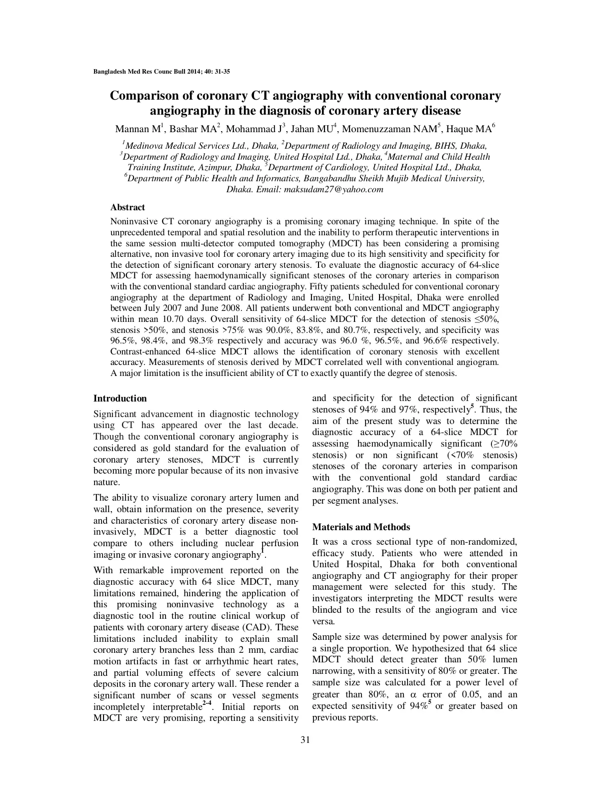 غلاف تقرير Comparison of Coronary CT Angiography with Conventional Coronary Angiography in the Diagnosis of Coronary Artery Disease