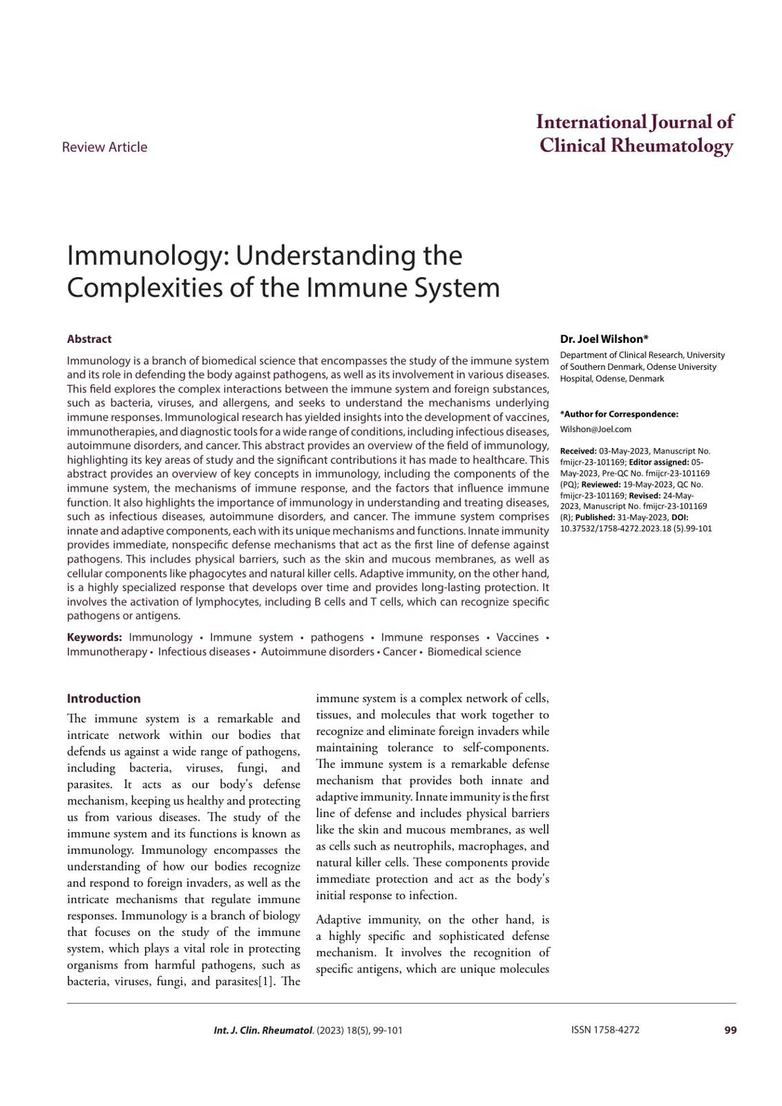 غلاف تقرير Immunology: Understanding the Complexities of the Immune System