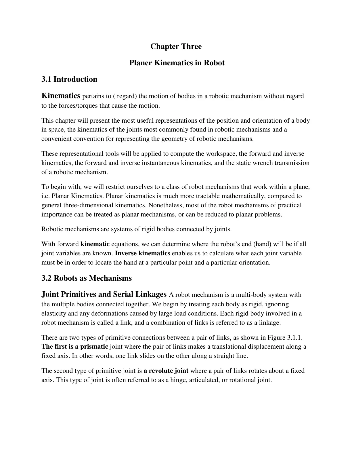 غلاف تقرير Planar Kinematics in Robot