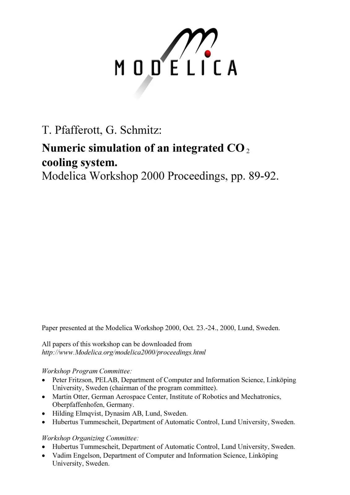 غلاف تقرير Numeric simulation of an integrated CO2 cooling system