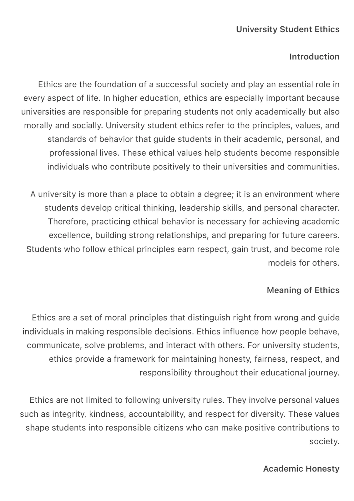 غلاف تقرير University Student Ethics