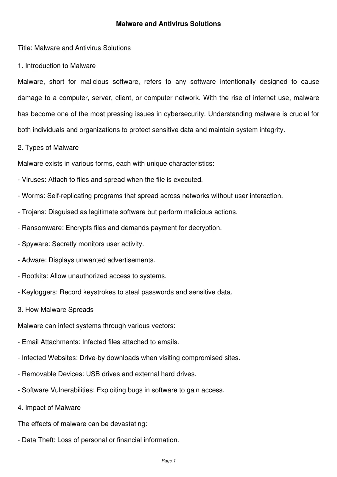 غلاف تقرير Malware and Antivirus Solutions