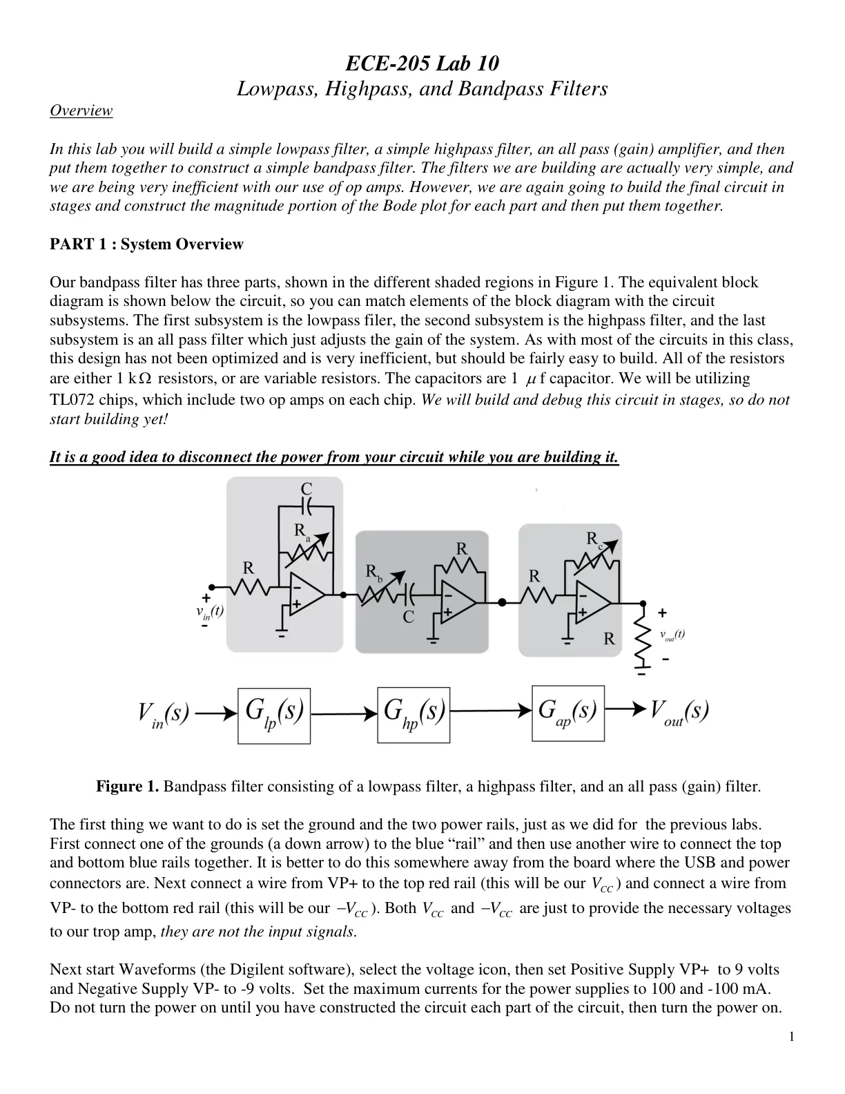 غلاف تقرير ECE-205 Lab 10 Lowpass, Highpass, and Bandpass Filters
